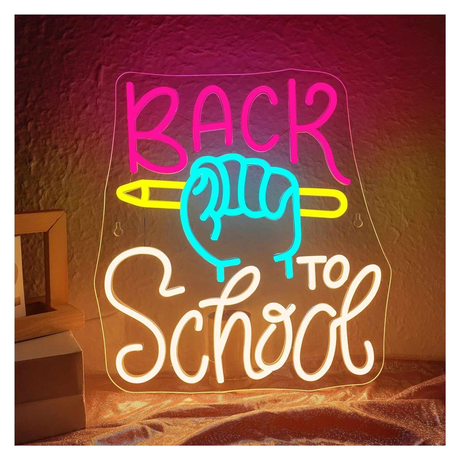 LEMST Signs Lamp Back to School Neon Sign for Wall Decor Back to School Day Signs Room Decoration for Classroom Party Club Dimmable 35x32cm