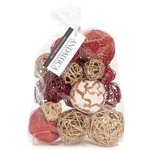 ANDALUCA Decorative Balls Bag Bowl Filler Home Decor (Red Gold)