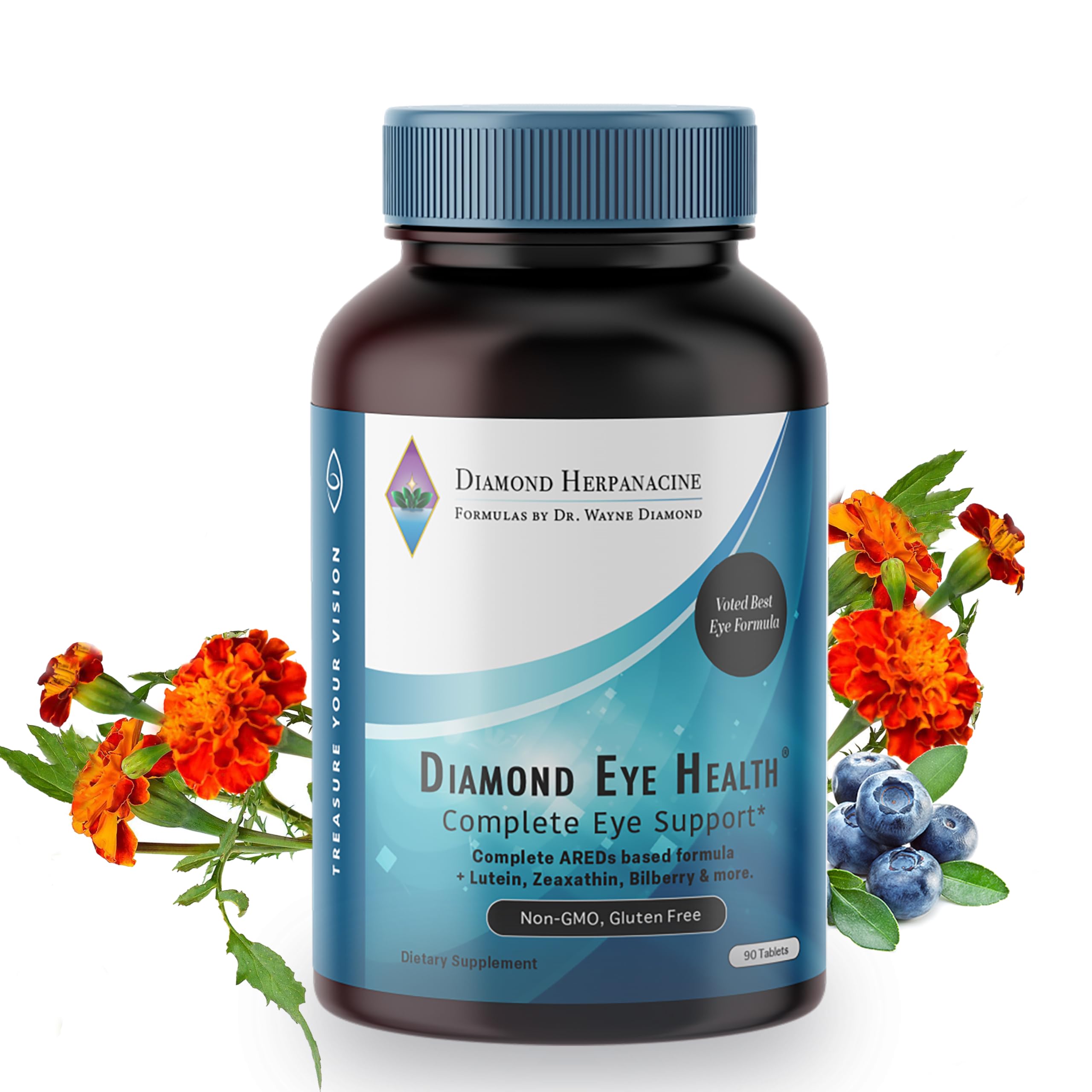Diamond Eye Health - Natural Vitamins for Complete Eye Support - Healthy Eye Vitamins - Eye Health Vitamins to Help Preserve Aging Eyes - Vegan, Gluten-Free, Dairy-Free - (90 Count)
