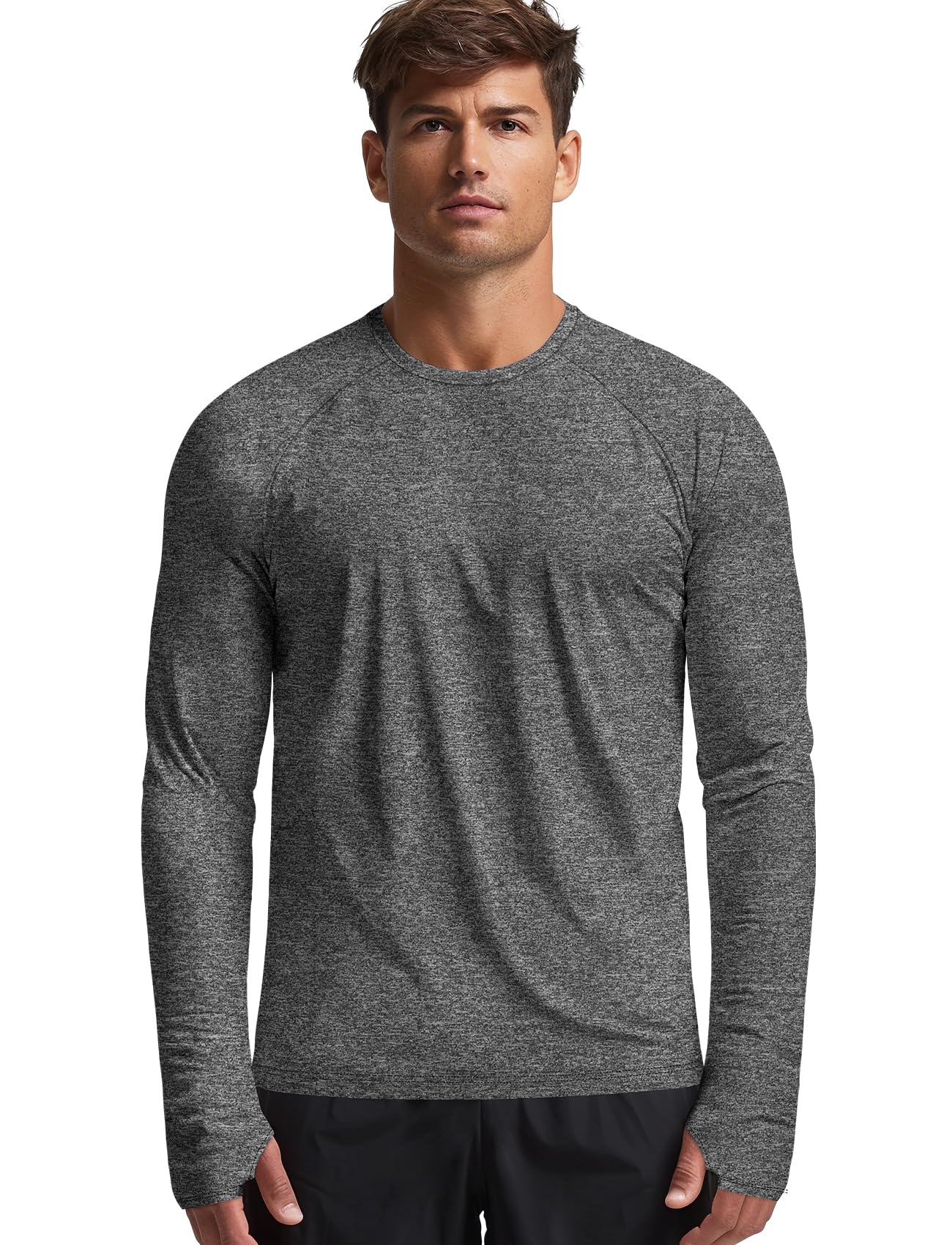 Zengjo Mens Long Sleeve Tops Moisture Wicking(Marled Charcoal,M)
