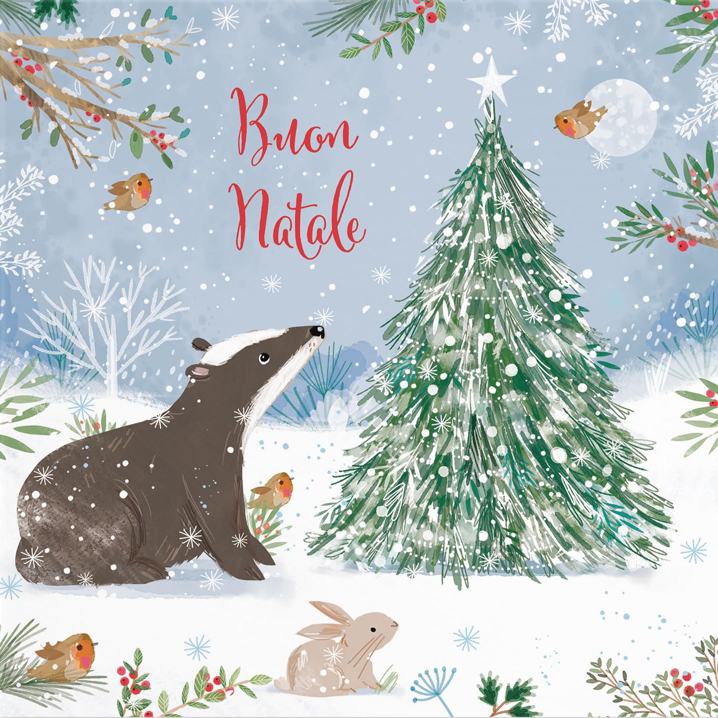 Hunts England, Badger Italian Christmas Card, Nature's Treasures, Happy Animal Wildlife Italian Language Fun Merry Xmas Card - Image 2