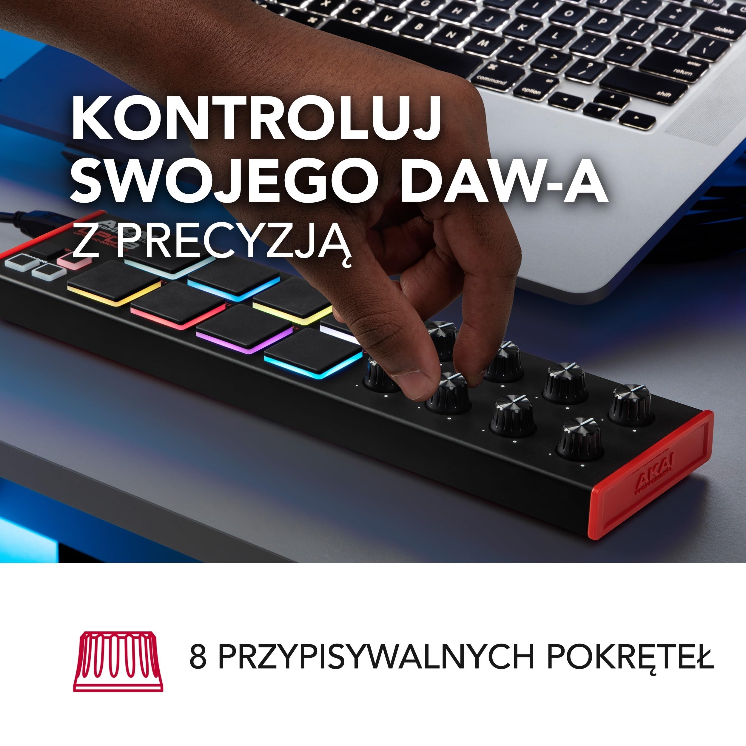 Akai Professional LPD8 - Kontroler USB MIDI z 8 Responsywnymi Padami Perkusyjnymi MPC (Mac i PC), 8 Pokrętłami i Programy do Produkcji Muzyki