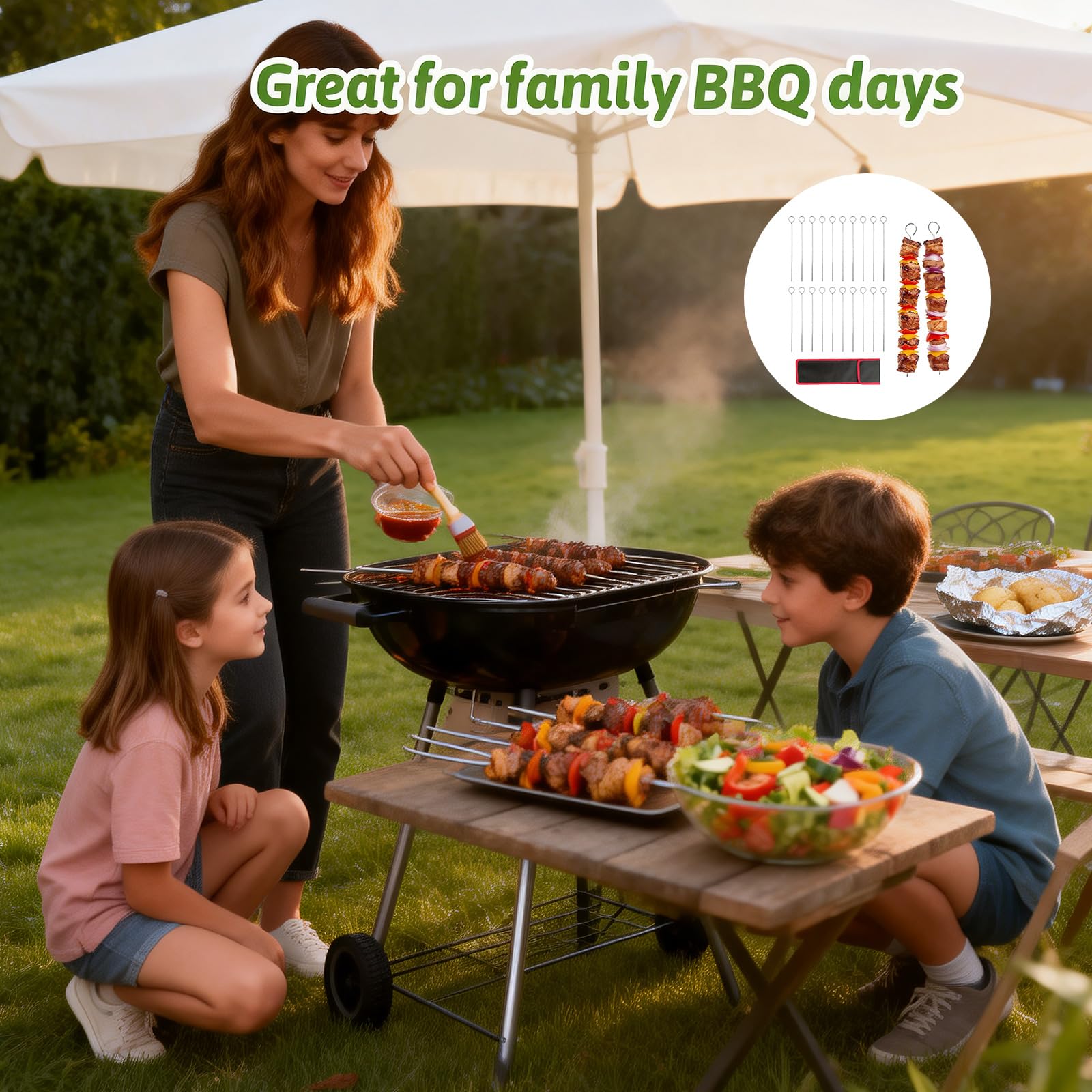 20 PCS 304 Stainless Steel BBQ Kebab Skewers with Storage Bag, 11.81"/30cm Reusable Metal Skewers for Oven, Grill & Turkish Shish, Adana, Kofte — view 5