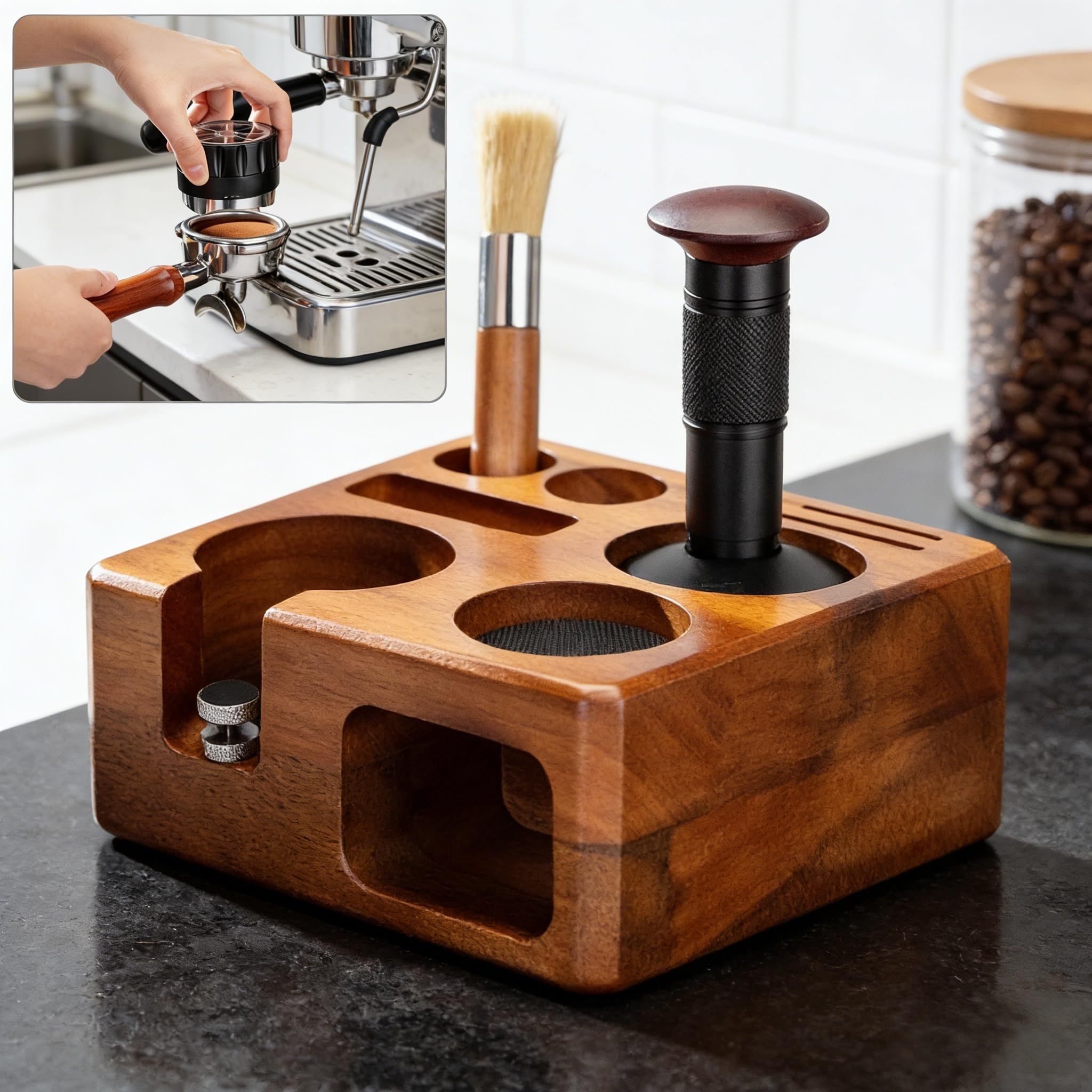 Estación Tamper Cafe 58mm, Estación de Prensado Café, Soporte Portafiltro Cafetera, Estaciónde Apisonamiento de Espresso, Soporte para Portafiltro para Barista en Cicina de Hogar/Cafetería
