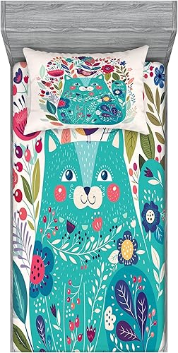 Miniatura 169 de Ambesonne Juego de sábanas bajeras y fundas de almohada de los años 90, patrón geométrico en estilo retro, formas redondas de triángulo de media