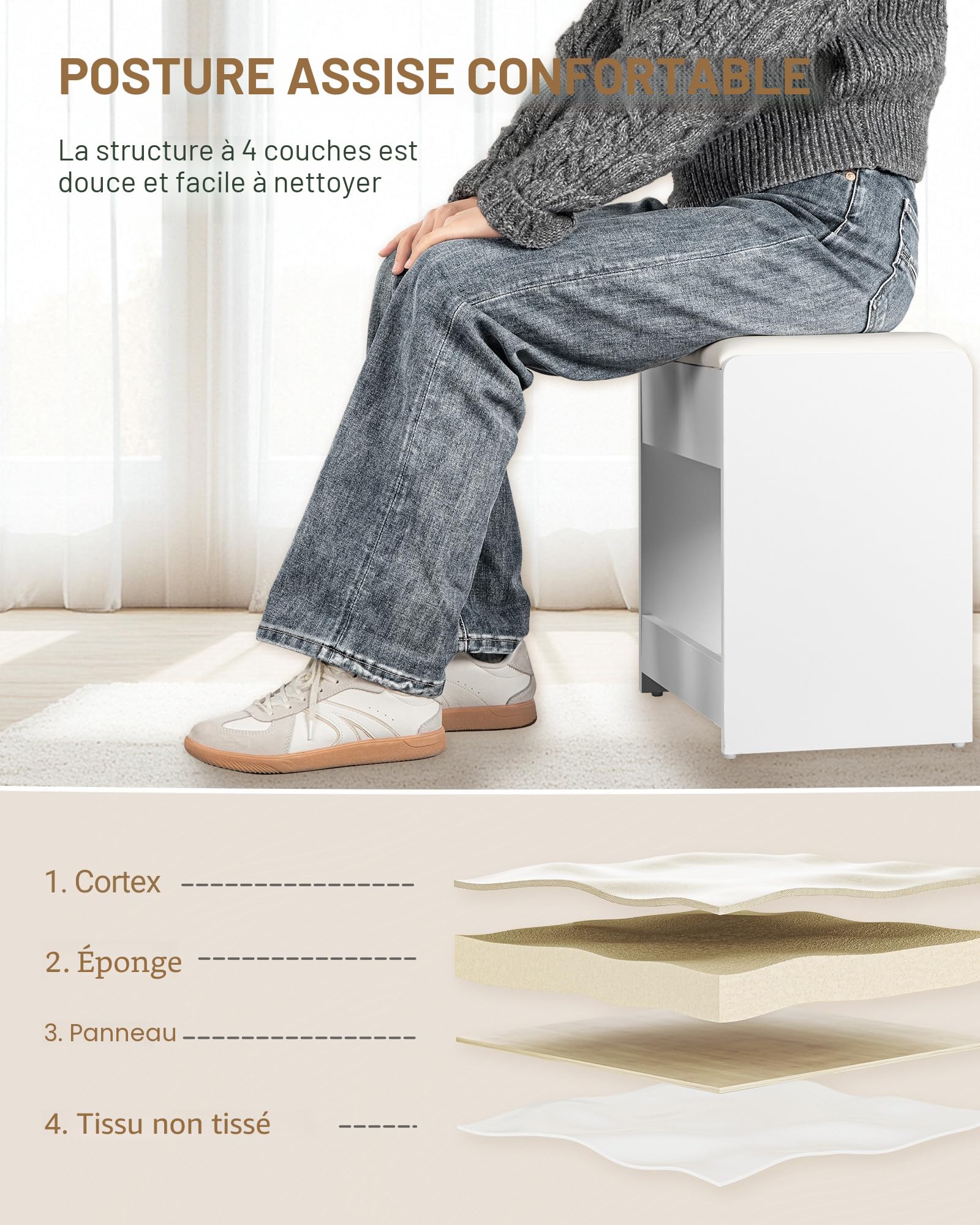 Hzuaneri Tabouret de Coiffeuse, Chaise Rembourrée de Maquillage, Repos-Pieds, Patins Antidérapants, pour Chambre, Dressing, Entrée