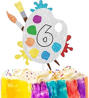 6th Slime Cake Topper - Art Themed Palette Painting Graffi Boy Girl Happy Birthday Party Decorations Supplies - Six Years Old Birthday Cake Decor