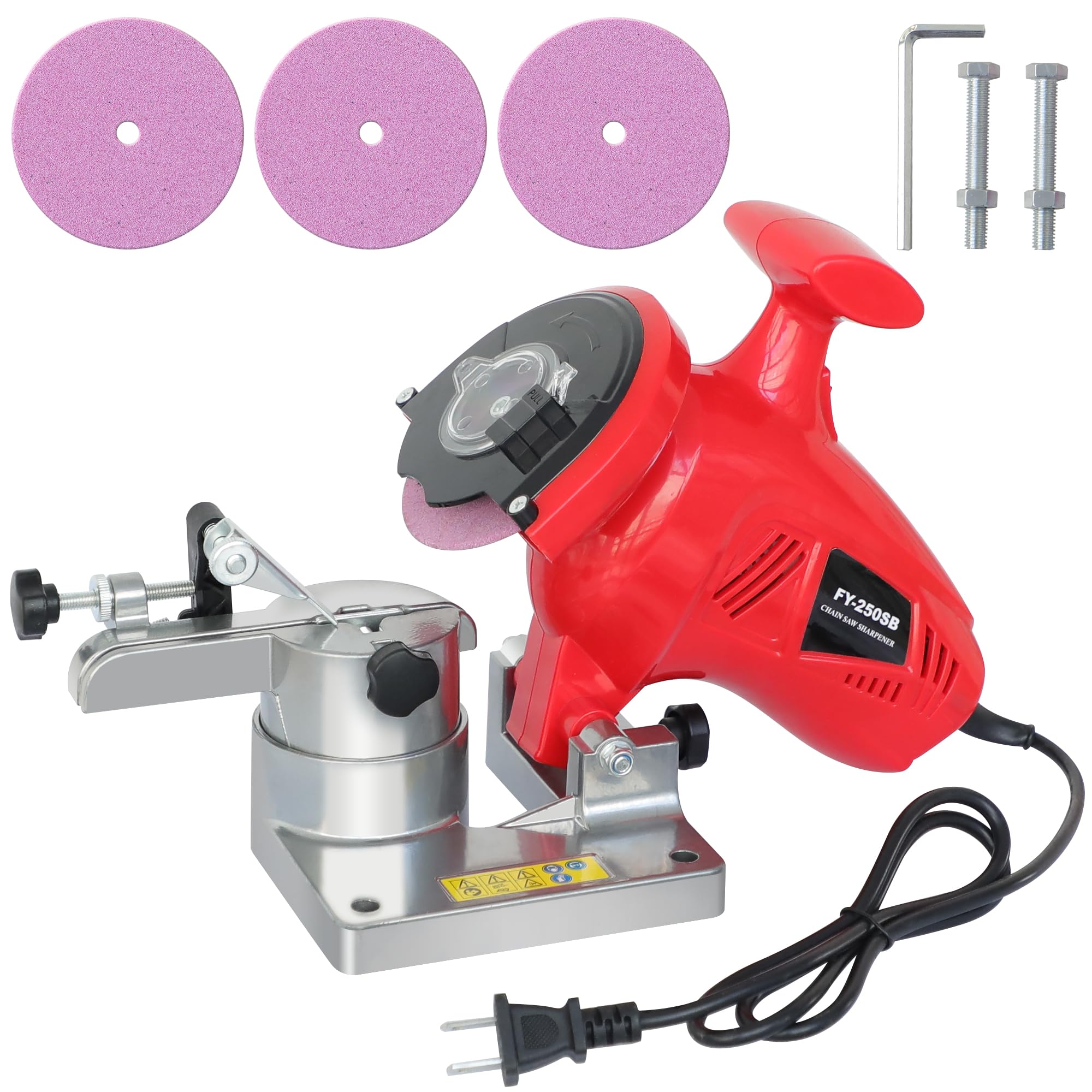 Afilador eléctrico de motosierra, herramienta afiladora de motosierra de 250 W con 4 ruedas abrasivas, amoladora de cadena de motosierra de 8400 RPM con ángulo ajustable para cadenas de 1/4 pulgadas a