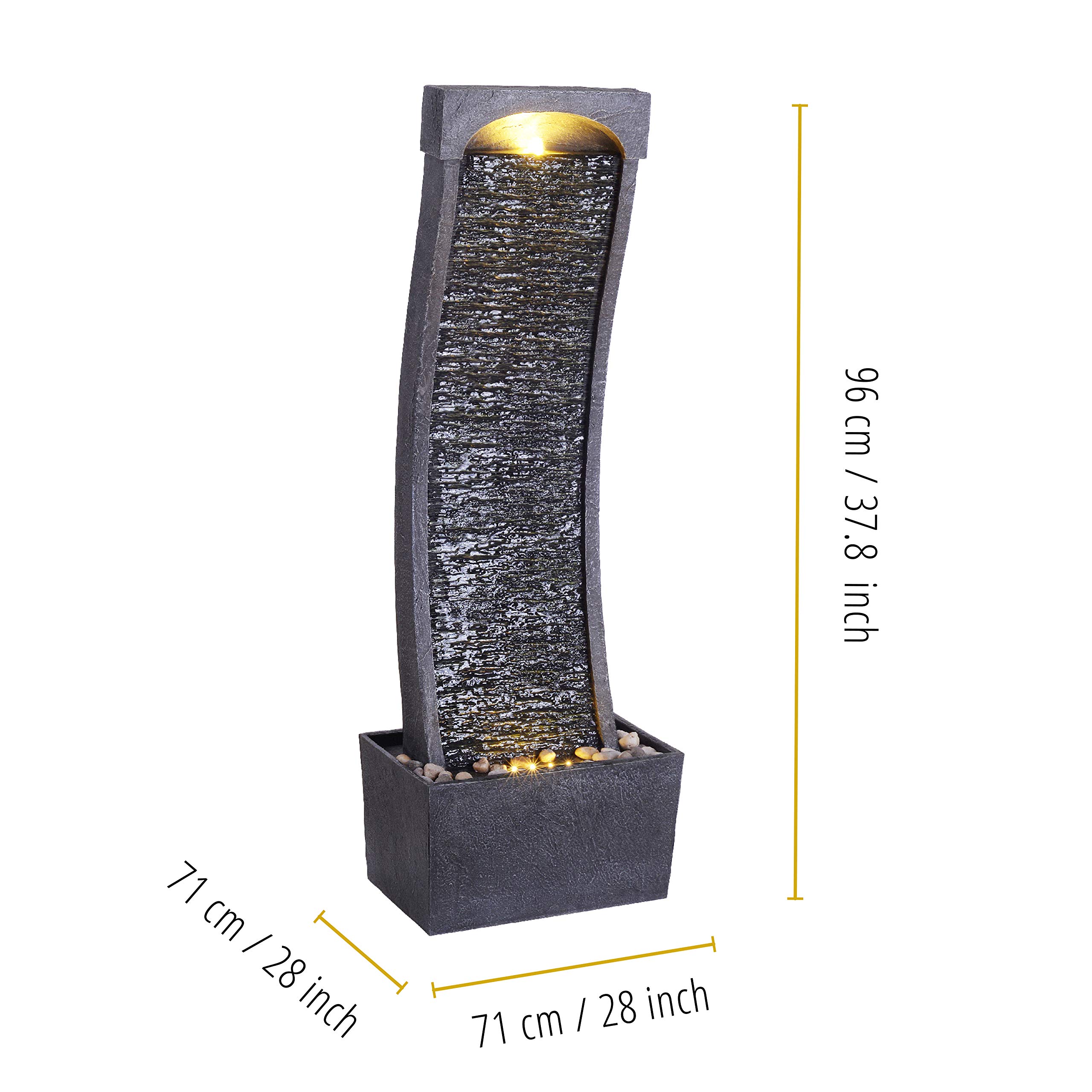 Teamson Home Indoor/Outdoor Stone Waterfall Water Fountain with LED Lights for Garden Patio and Deck, Gray, 13 x 8 x 37.8
