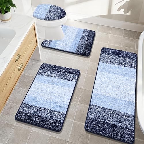 Miniatura 27 de Bsmathom Juegos de Alfombras de Baño de 4 Piezas con Cubierta para Inodoro, Tapetes de Baño de Microfibra Absorbente para Baño, Tapete de Baño Café