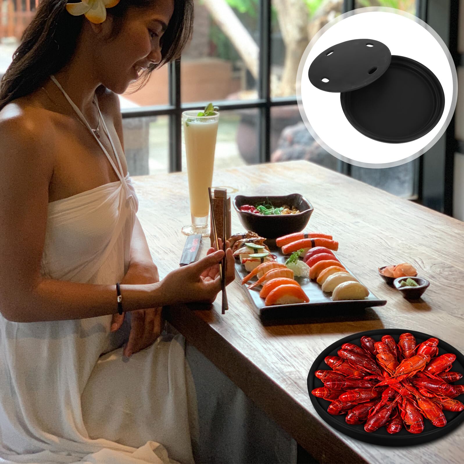 BESPORTBLE Assiette Japonaise en Céramique Noire pour Conserver Fruits de Mer et Sushis, Plateau de Service Classique et Attractif Maison ou Restaurant