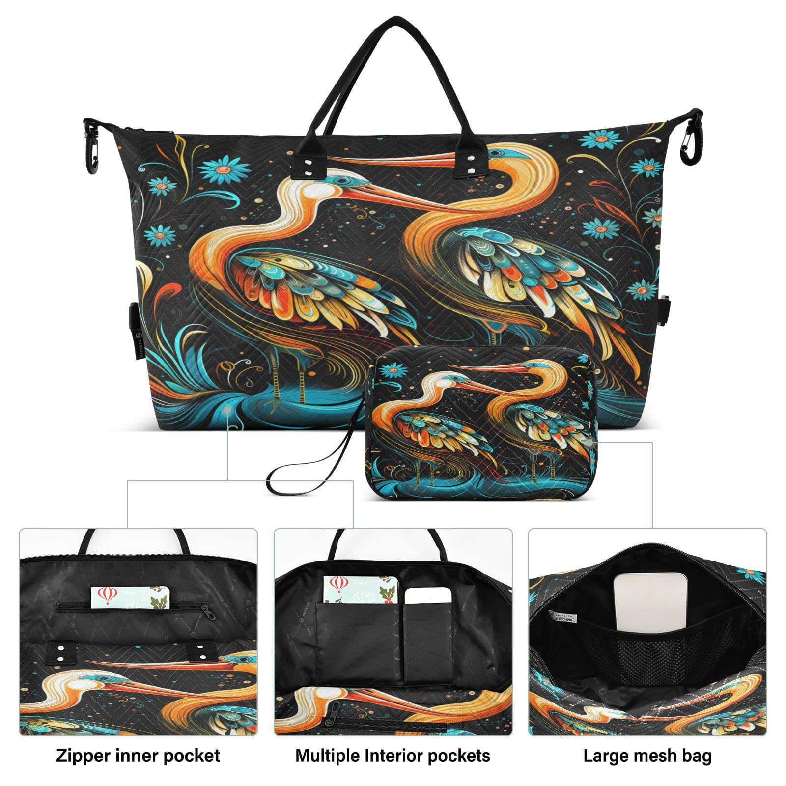 Cute Watercolor Art Pelicans Sports Swim Gym Bag Weekender Duffel Travel Bags Handbag with Makeup Storage Bag for Girls Men