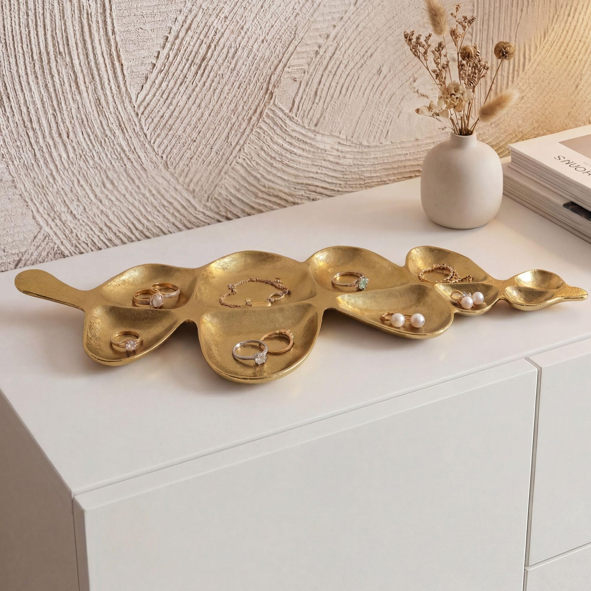 WOHNLING Misa Dekoracyjny Kształt Liścia 60,5x17,5x3 cm Aluminium Złota