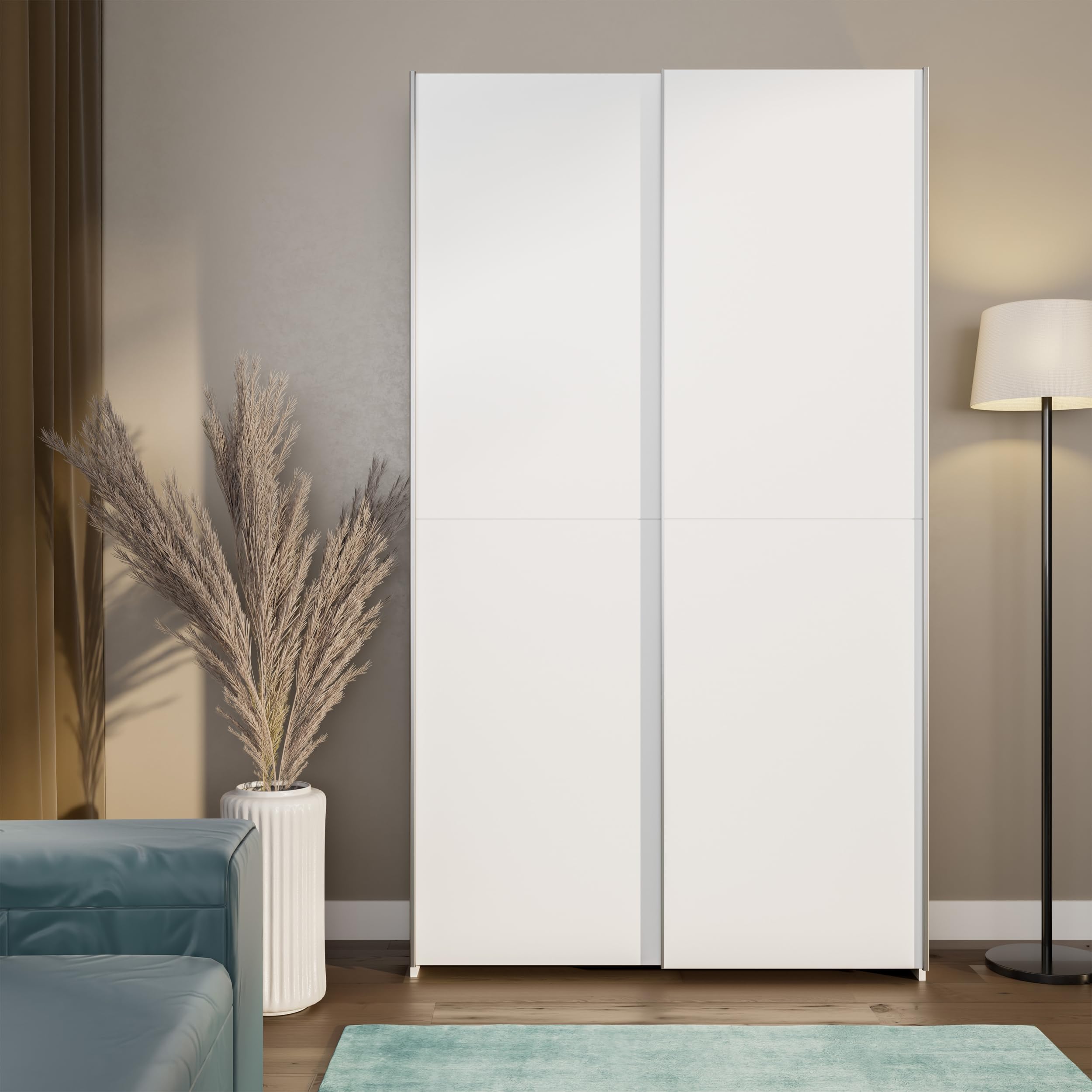 Forte Home Nook Armadio 120 moderno con 2 ante, camera da letto, legno bianco, larghezza 120,1 cm x altezza 210 cm x profondità 39,1 cm
