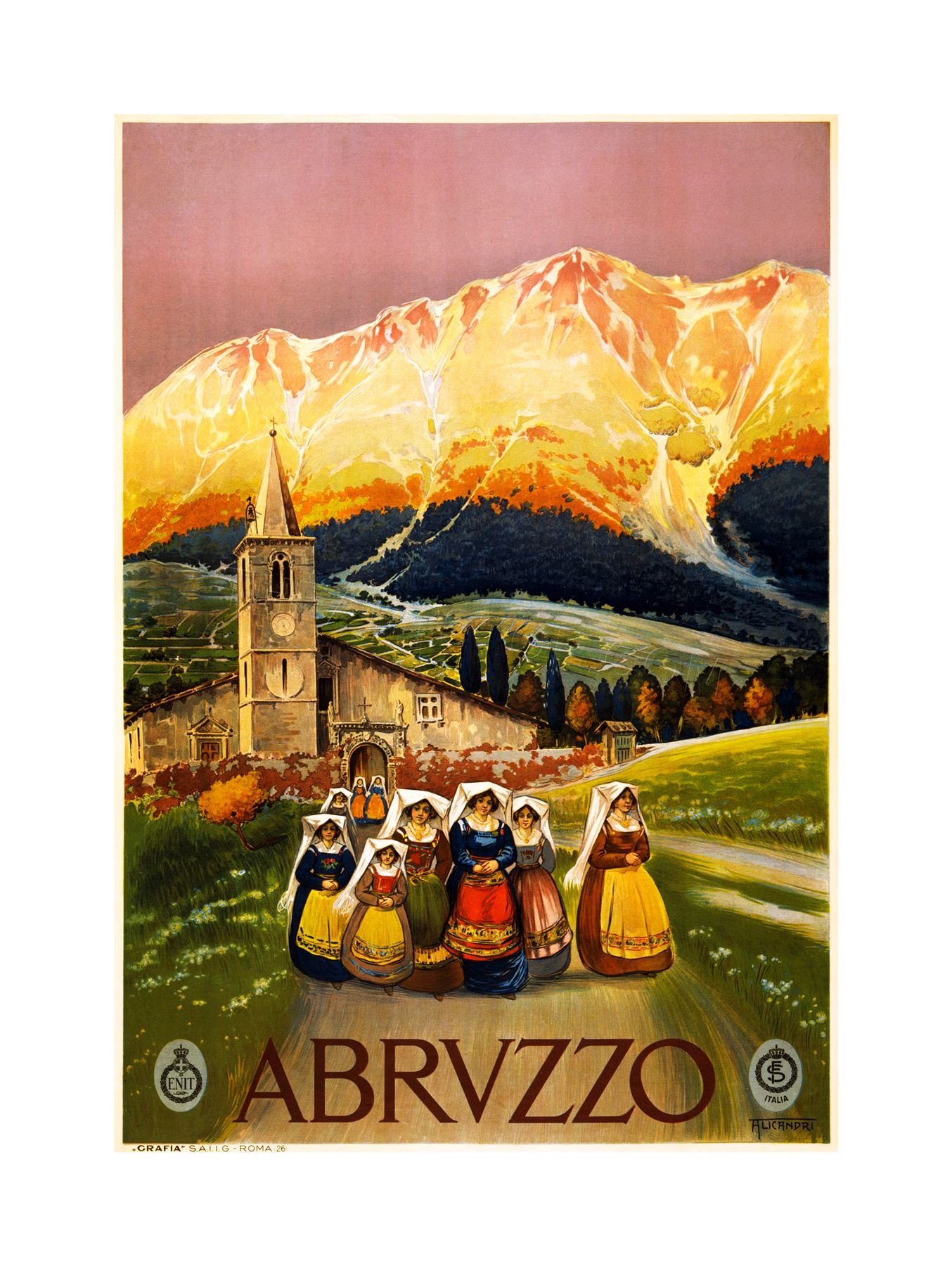 Wee Blue Coo Travel Abruzzo Italy Alpine Resort Mountain Church Wall Art Print