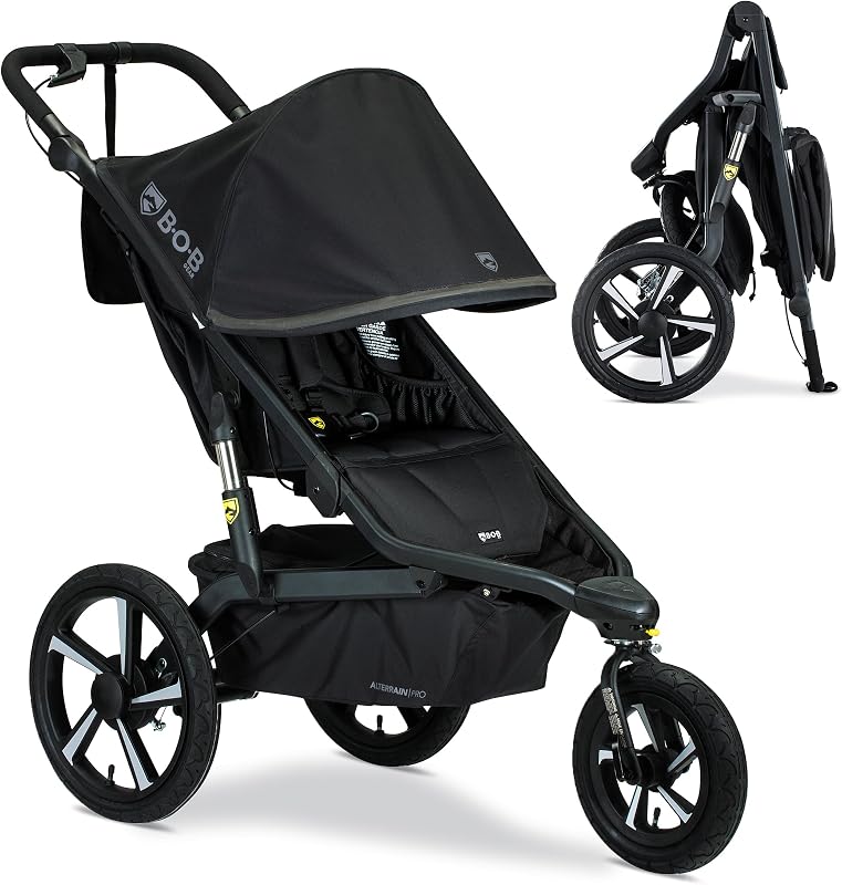 BOB Gear Alterrain Pro Jogging Stroller — Black | All Terrain, All Weather Jogger Stroller; SmoothShox Suspension & Air-Filled Tires; Car Seat Compatible