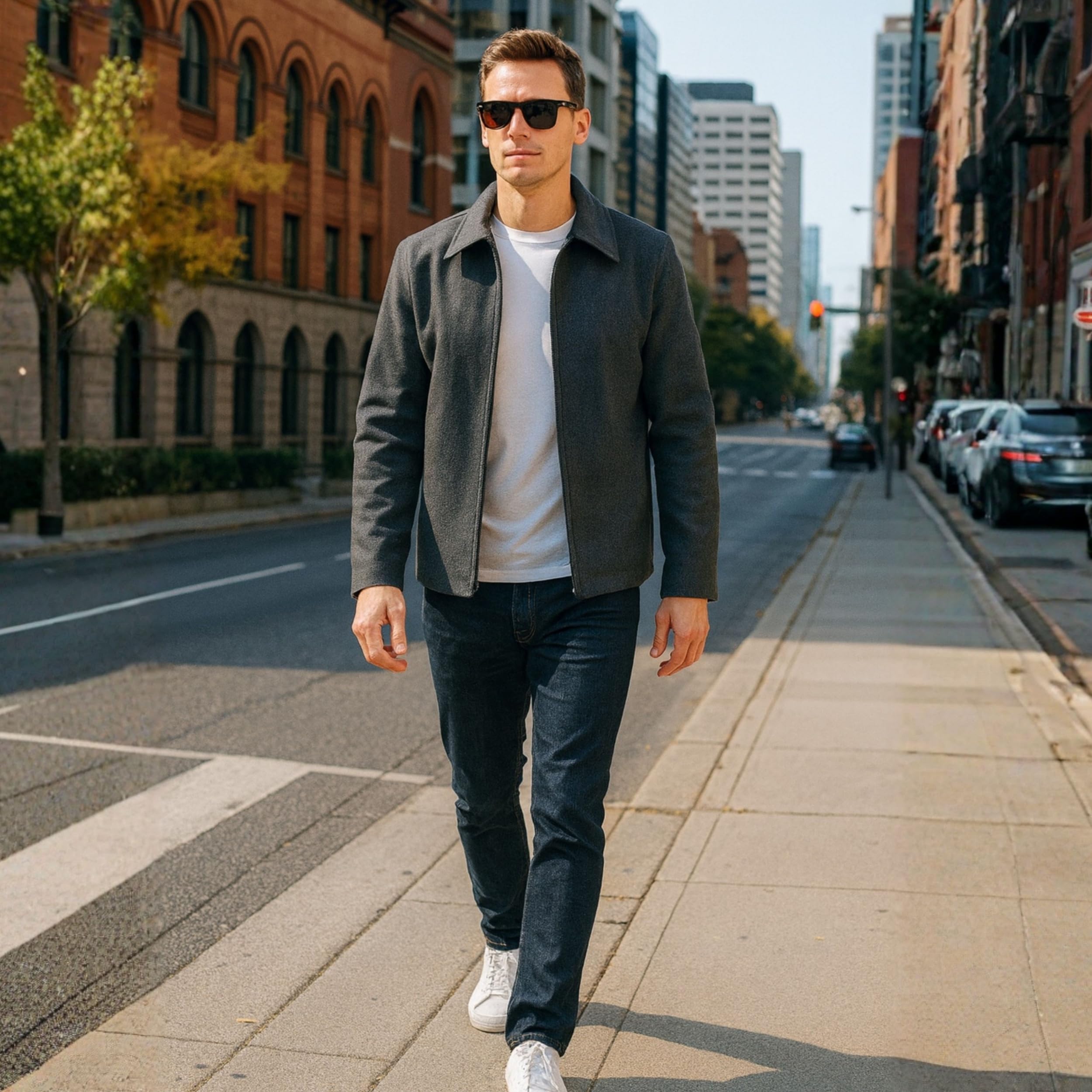 Alpine Swiss Grant męska kurtka wełniana – 71 cm James Dean Style Bomber z kieszeniami zapinanymi na zamek błyskawiczny