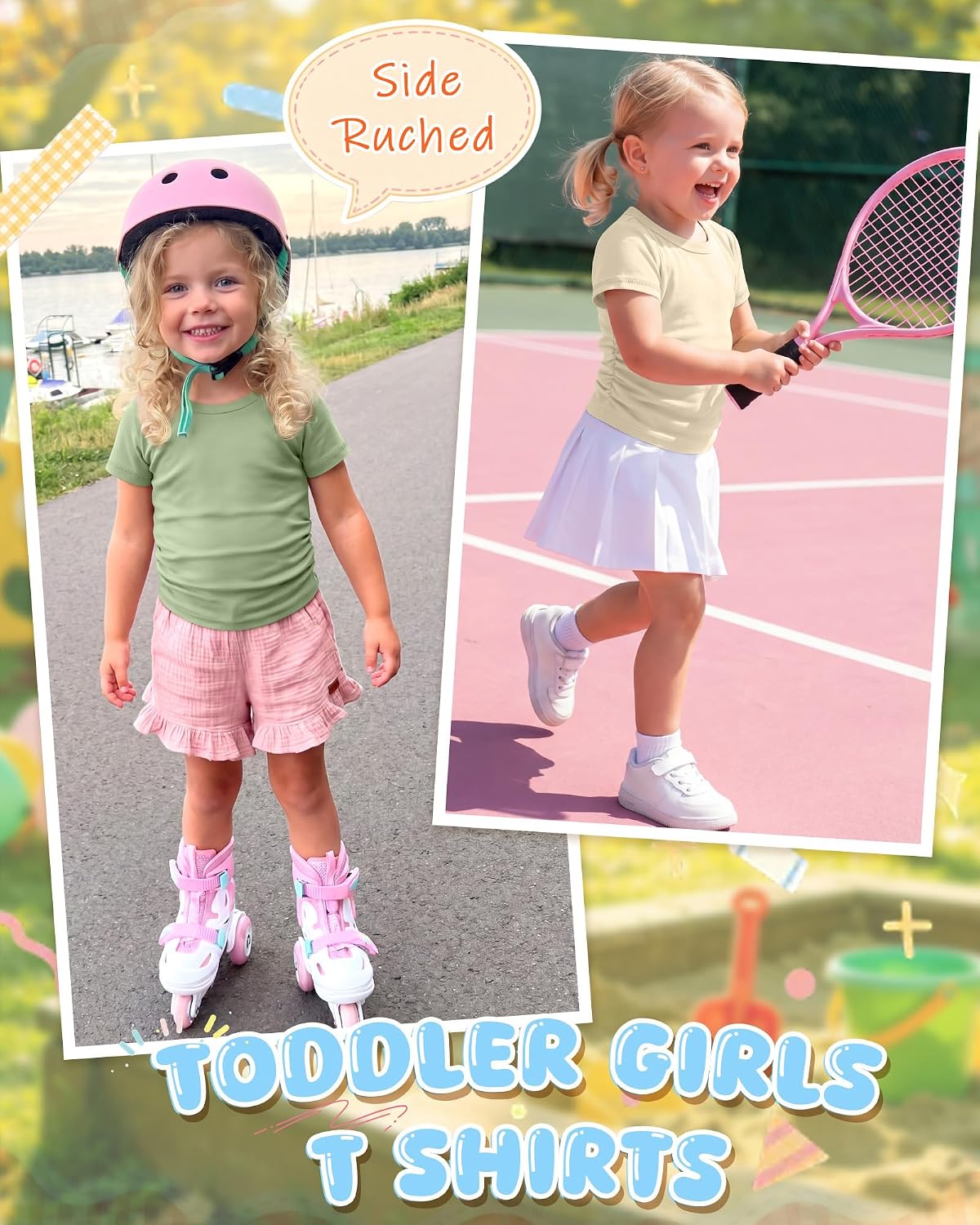 3 Pack Toddler Girls Shirts Baby Short Sleeve Summer T Shirts Side Ruched Kids Crewneck Tees Casual Tops 18M-5T