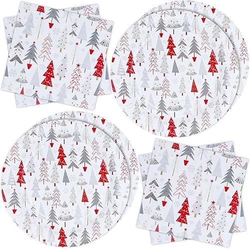 Miniatura 1 de ZVK Juego de platos y servilletas de papel de Navidad, vajilla de papel de Navidad blanca, vajilla desechable, suministros para fiestas, 40 piezas,