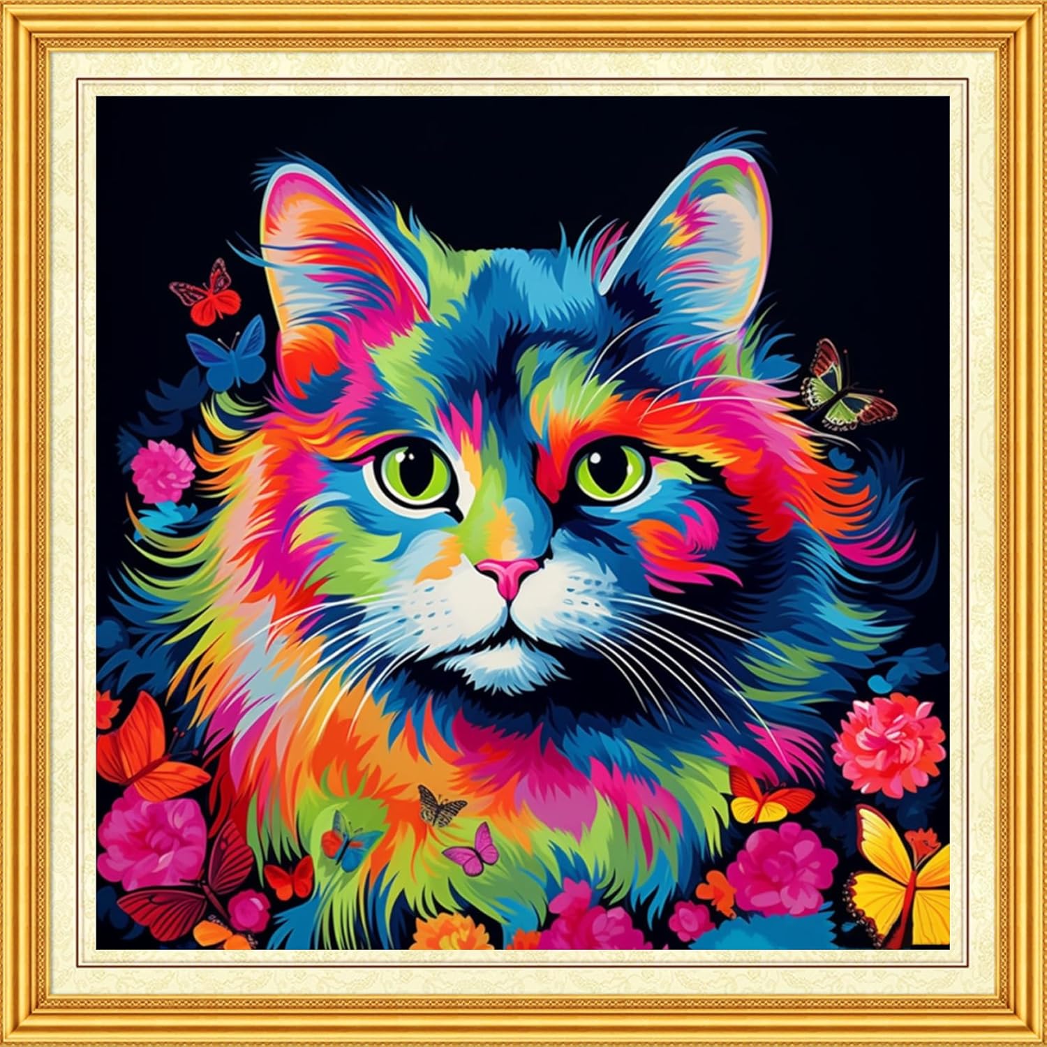 DMCVIVR Stamped Cross Stitch Kits for Beginners Adults Needlepoint Kits for Beginners Embroidery Kits for Adults Crossstitch Kit for Beginners 11CT-Colorful Cat 18x18 inch