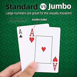 LotFancy Waterproof Playing Cards, Large Print, 100% Plastic, 2 Decks of Cards with Plastic Cases, for Texas Hold\'em, Pool Beach Water Card Games, Jumbo Index Poker Size