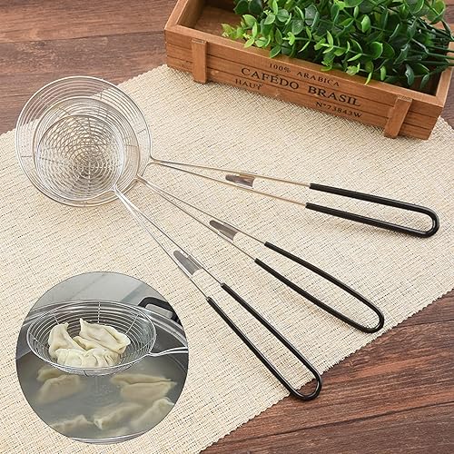 Miniatura 2 de Colador de araña de acero inoxidable sólido para cocinar y freír, utensilios de cocina, colador de alambre, cuchara coladora de pasta con mango