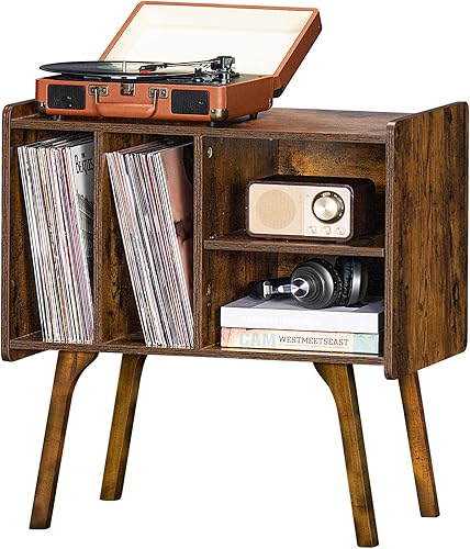 LELELINKY Soporte para tocadiscos, mesa de almacenamiento de discos de vinilo con 4 gabinetes de hasta 120 álbumes, soporte para tocadiscos de