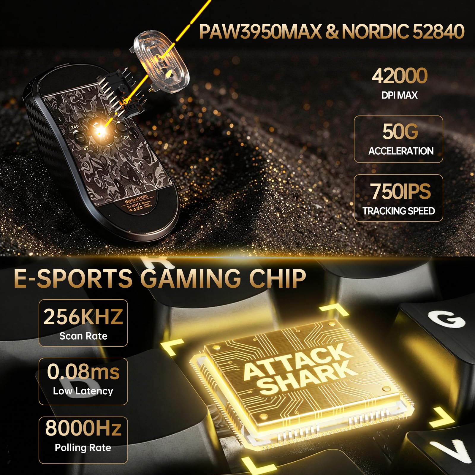 ATTACK SHARK R68 HE Kabel Magnetische Tastatur Kabellosen R11 ULTRA Gaming-Maus Carbonfaser 8000 Hz Rapid Trigger 49g SUPERLIGHT PAW3950MAX 42000 DPI Schwarz
