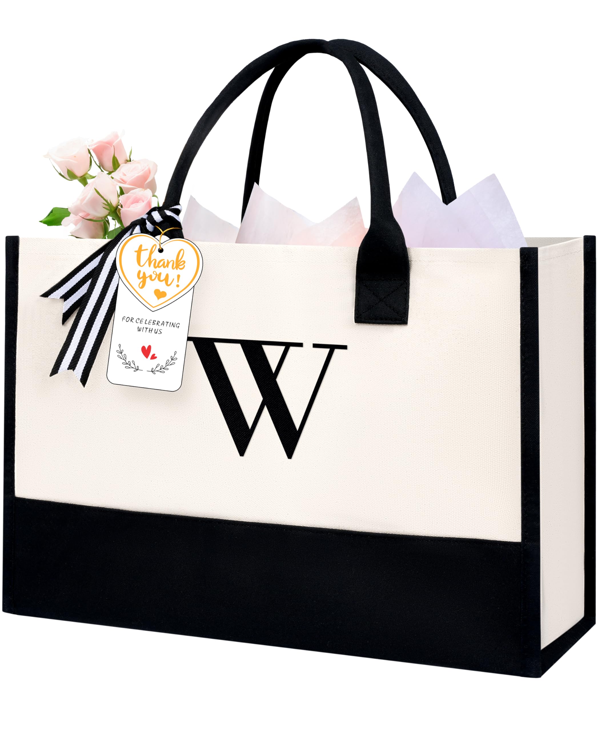 BAGAIL Initial Tote Bag, Personalized Birthday Gifts for Women, Teacher, Friends, Mom, Wedding, Monogrammed Beach Bag