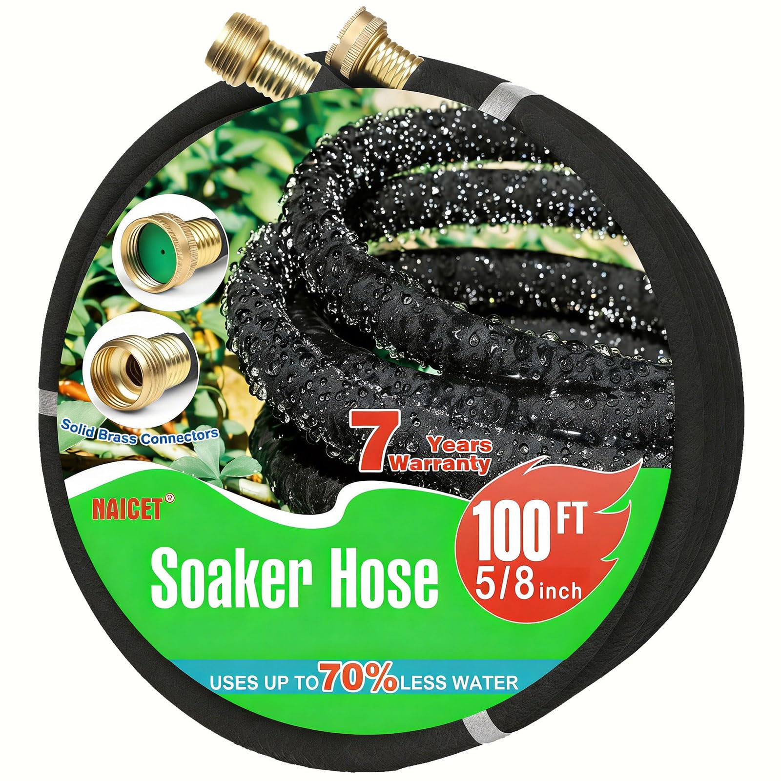 5/8" 100FT Round Soaker Hose for Garden Lawn Vegetable Tree Watering