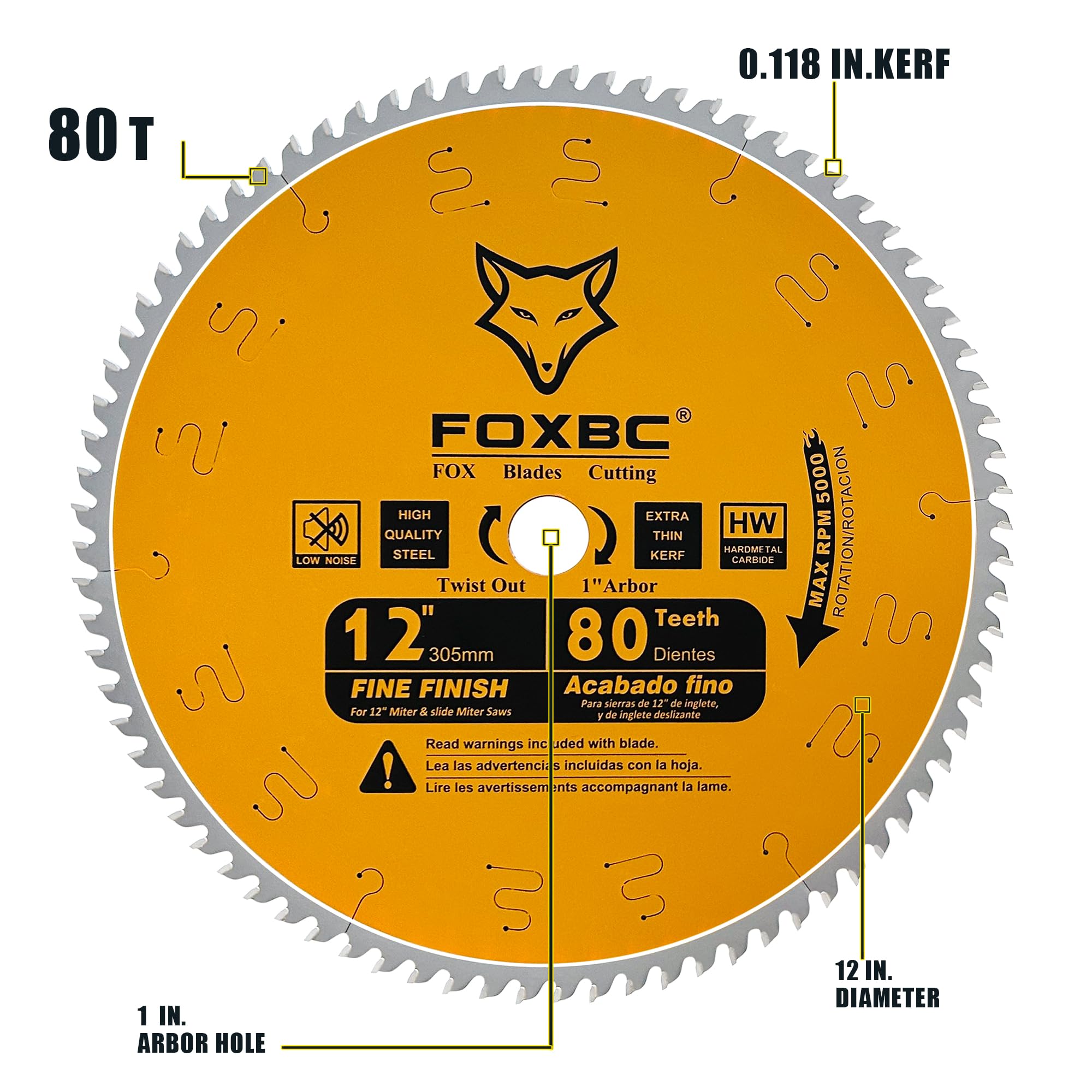 Snapklik.com : FOXBC 12 Inch Miter Saw Blade 80 Tooth Fine Finish Wood ...