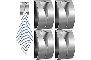 NANASO Silver Towel Hooks, Self Adhesive Kitchen Dish Towel Grabber, Wall Mount...
