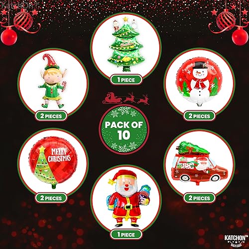 Miniatura 2 de KatchOn, Globos de Navidad de Papá Noel, paquete de 10, grandes, globos de papel de aluminio de Feliz Navidad, globos de Papá Noel, elfos, globos de