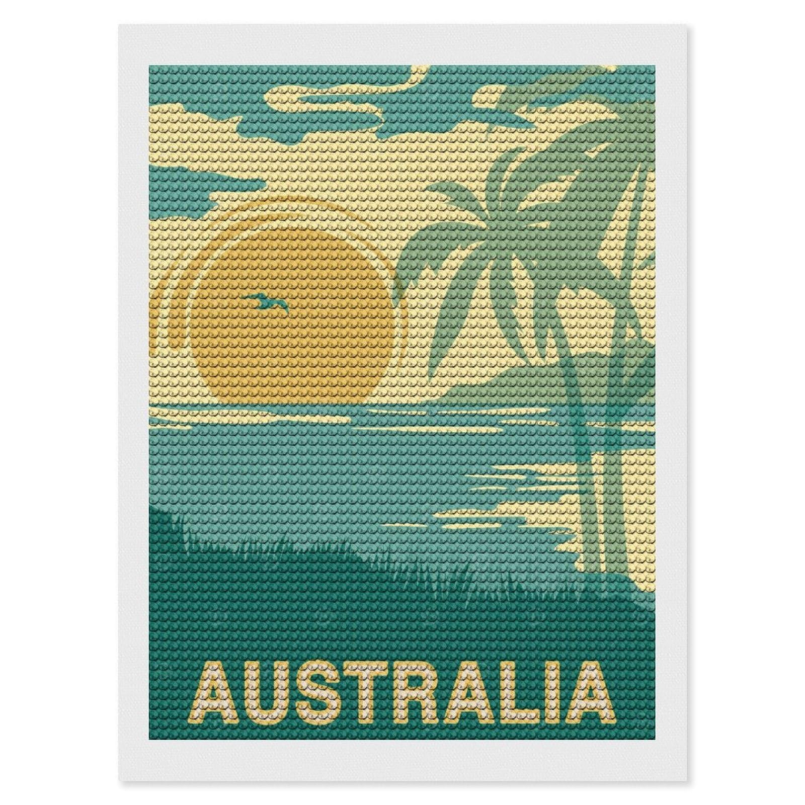Junmoney Australia Vintage Art Diamond Art Kit 12"x16", Neat Printed Canvas, Finish and Display, Relaxing DIY Hobby, Living Room Decor