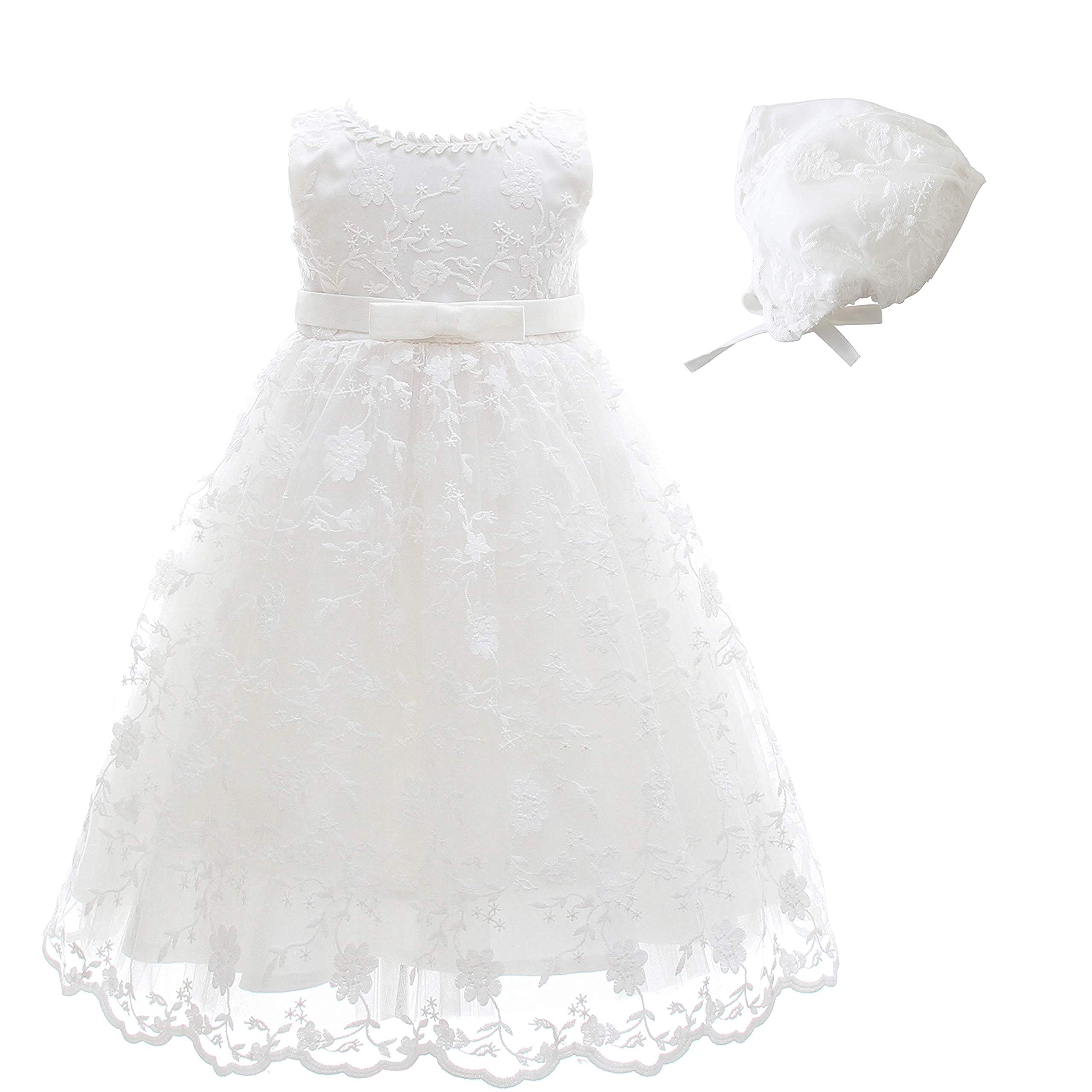 Glamulice Baby Girls Christening Baptism Dress Newborn Floral Embroidered Lace Dresses for Toddler