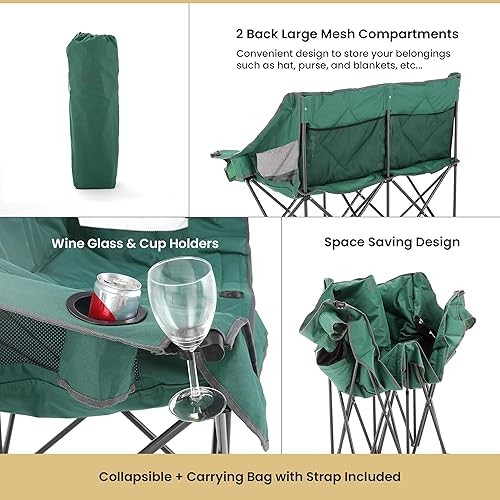 Miniatura 6 de ARROWHEAD OUTDOOR Paquete de 2 sillas plegables portátiles de campamento con soportes para vidrio y tazas, bolsa de transporte resistente, capacidad
