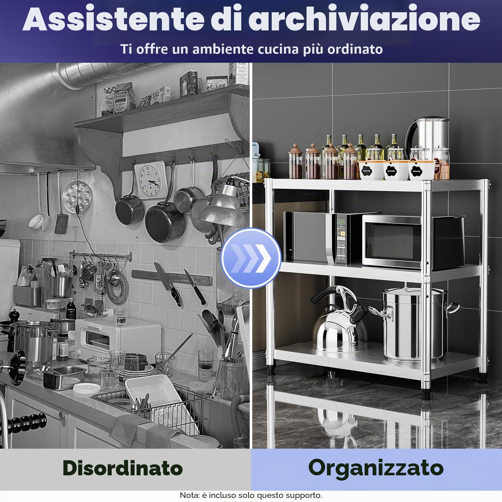 Tavolo da cucina in acciaio inox, 80 x 80 x 40 cm, tavolo da cucina in acciaio inox, per carichi pesanti, 3 ripiani, per gastronomia, 50 kg, per dispense, ristoranti, cucine, grandi cucine