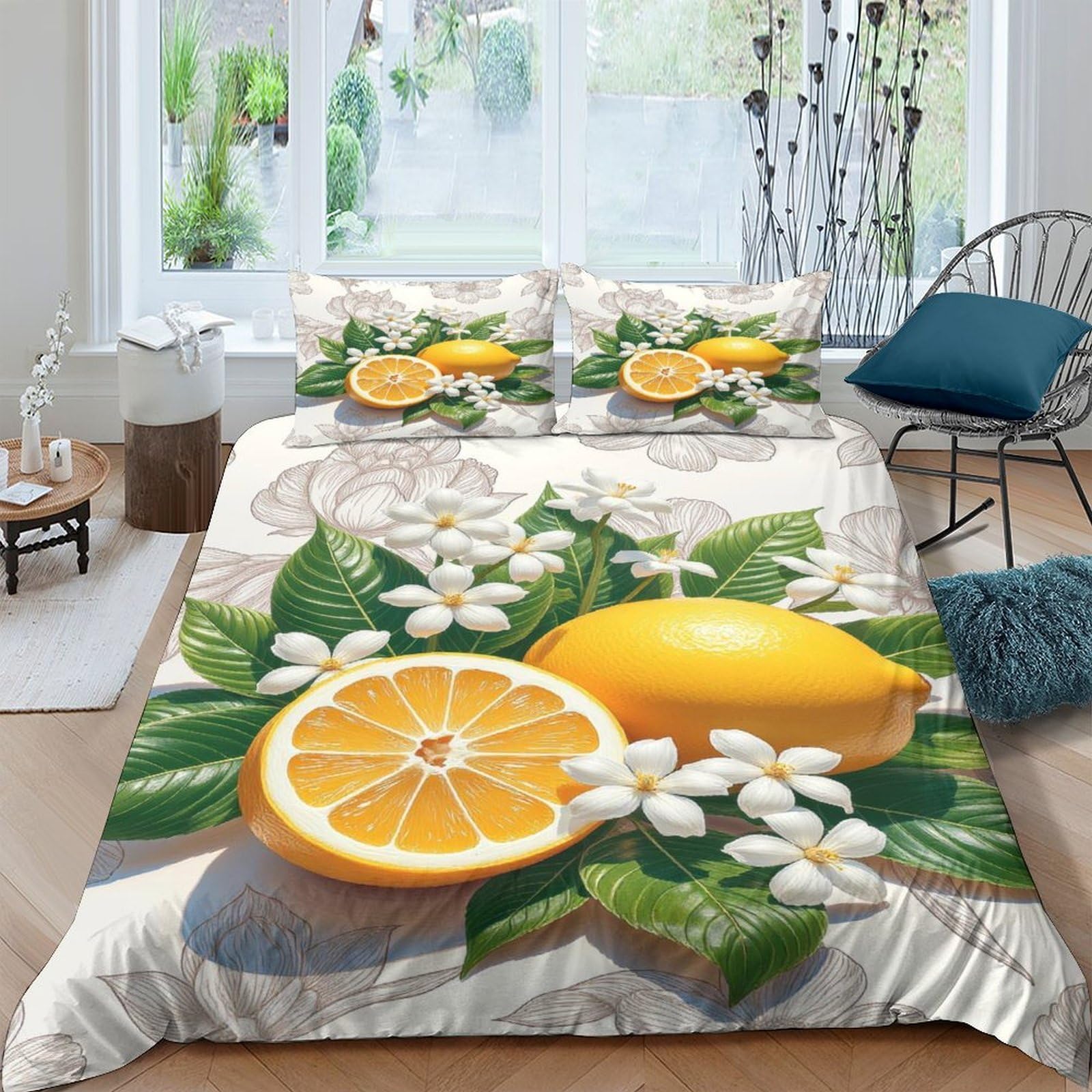 Ctjqhvkz Style-4 3D Printed Lemon Blossom Fitted Sheet Microfiber Non-Slip Bed Cover For Bedroom Guest Room Dustproof Machine Washable Single（135X200cm）