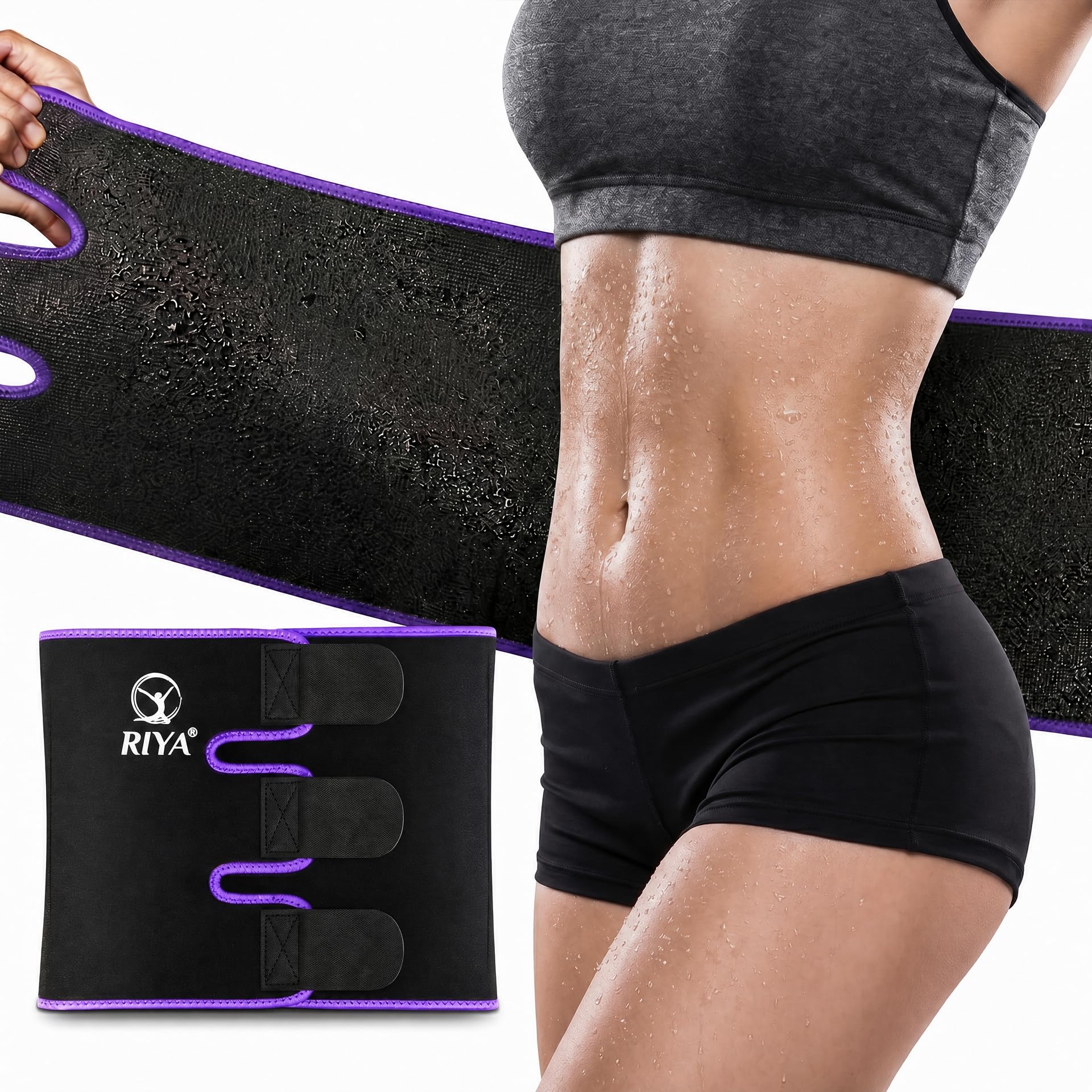 RIYA Waist Trimmer Sweat Waist Trainer for Women and Men Waist Sweat Belt Band Belly Stomach Wrap, Purple, Belt S: 8.5"Width x 37"Length