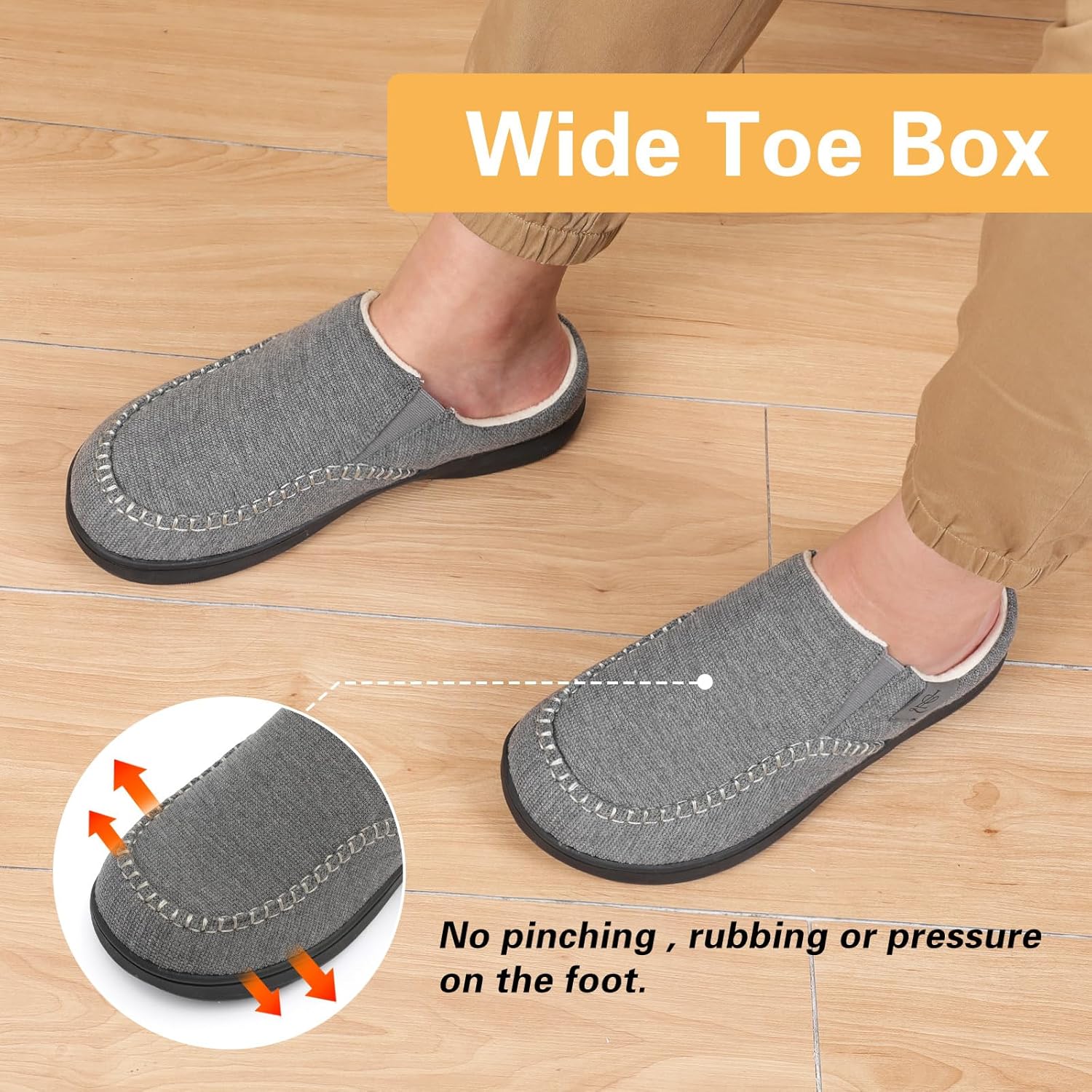 LeIsfIt Men's Slippers Wide House Slippers Moccasins Home Bedroom Slipper Slip-on House Shoes with Rubber Sole for Indoor Outdoor - Image 3