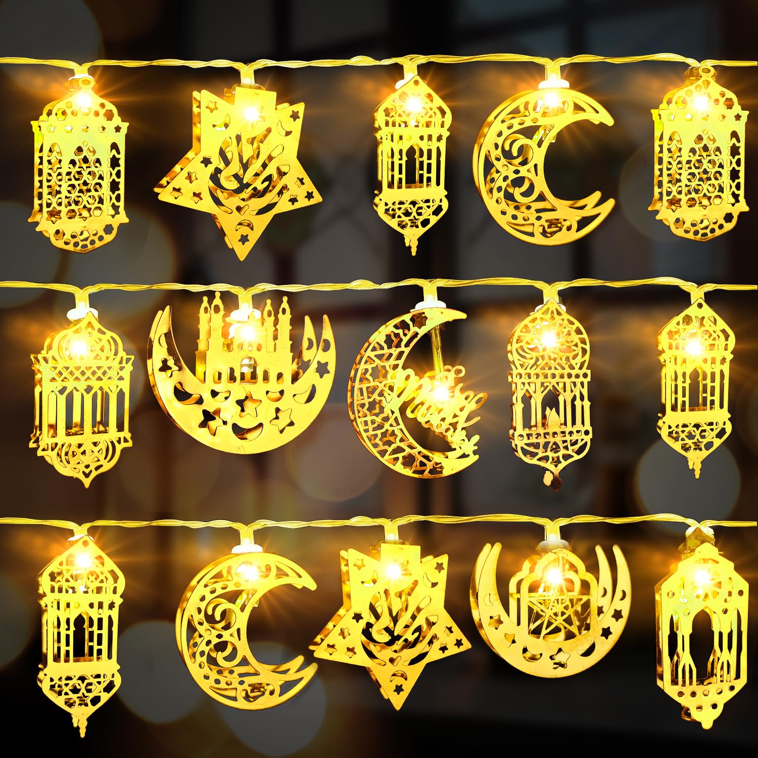 Ramadan Eid String Light 9.8 Feet 20 LEDs Ramadan Decorations Light Eid Mubarak Fairy String Lights with 2 Modes, Moon Star Lantern Lamp for Ramadan Outdoor Home Decoration Party Supplies (B)