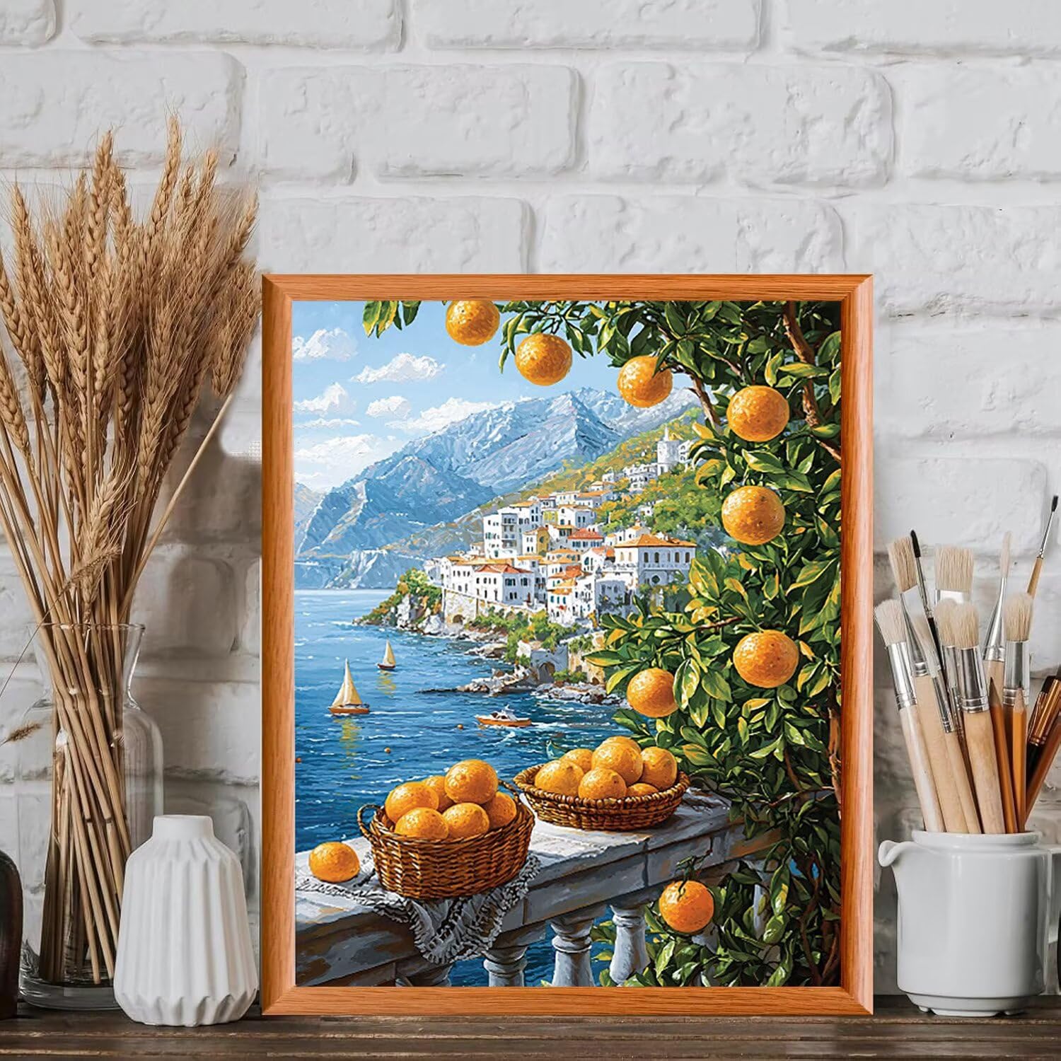 Vista marina e frutta Dipingere con i Numeri per Adulti, 70x90cm a-298 | Paint by Numbers Kit con Pennelli e Acrilico Pigmento, Fai da te Olio La Pittura di Numeri Kit, Decora la Casa, senza Cornice