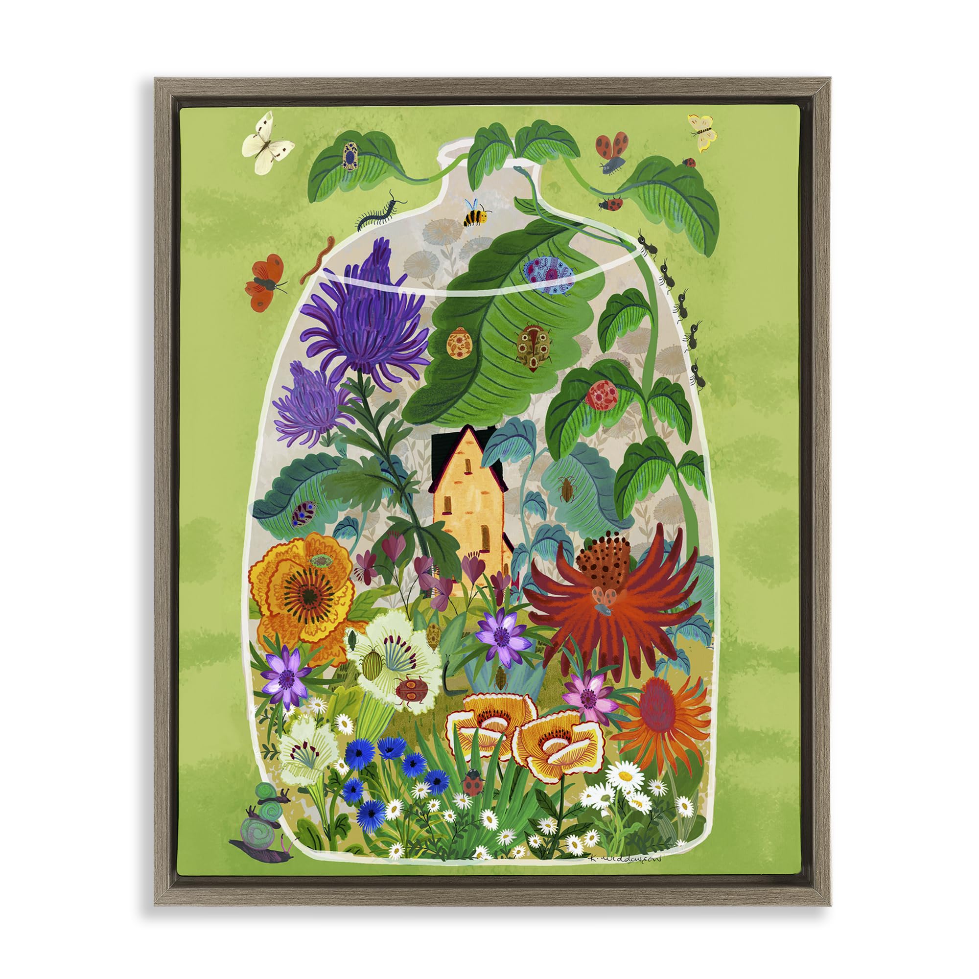 Terrarium Bug Garden Botanical, 24 x 30 Inch Canvas in Floater Frame