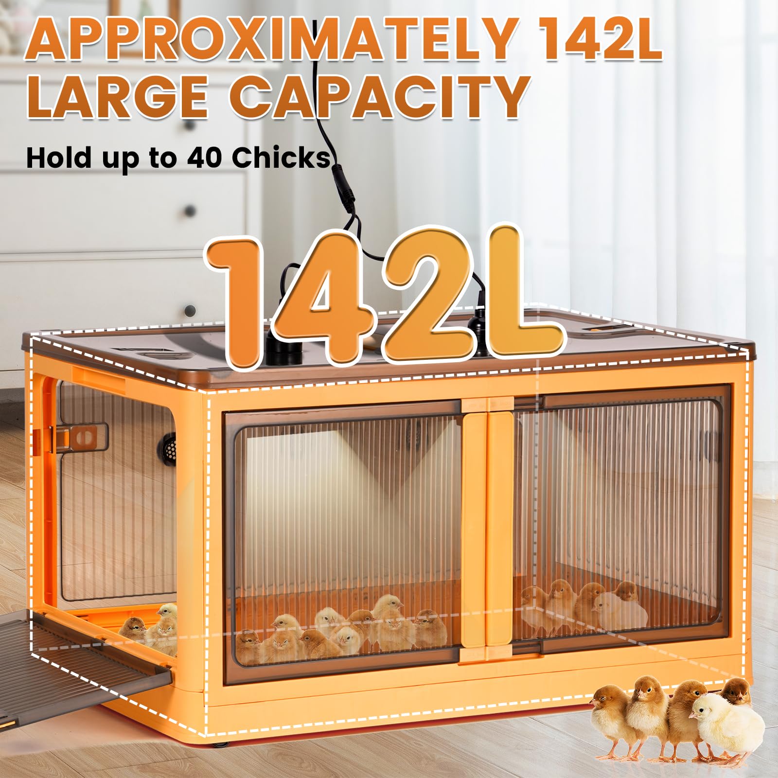 Inkubator für Küken 142L Brutkasten Faltbare Brutbox für Geflügel Küken Aufzucht Box für Enten Geflügel Reptilien und Kleintiere