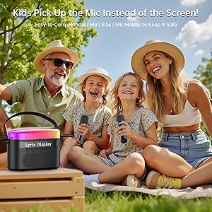 Karaoke Machine for Kids & Adults with Lyrics Display Screen Portable Bluetooth 5.3 Karaoke Speaker with High Power Dual Speakers with Timer White Noise & Night Light Home & Outdoor Party (Black)