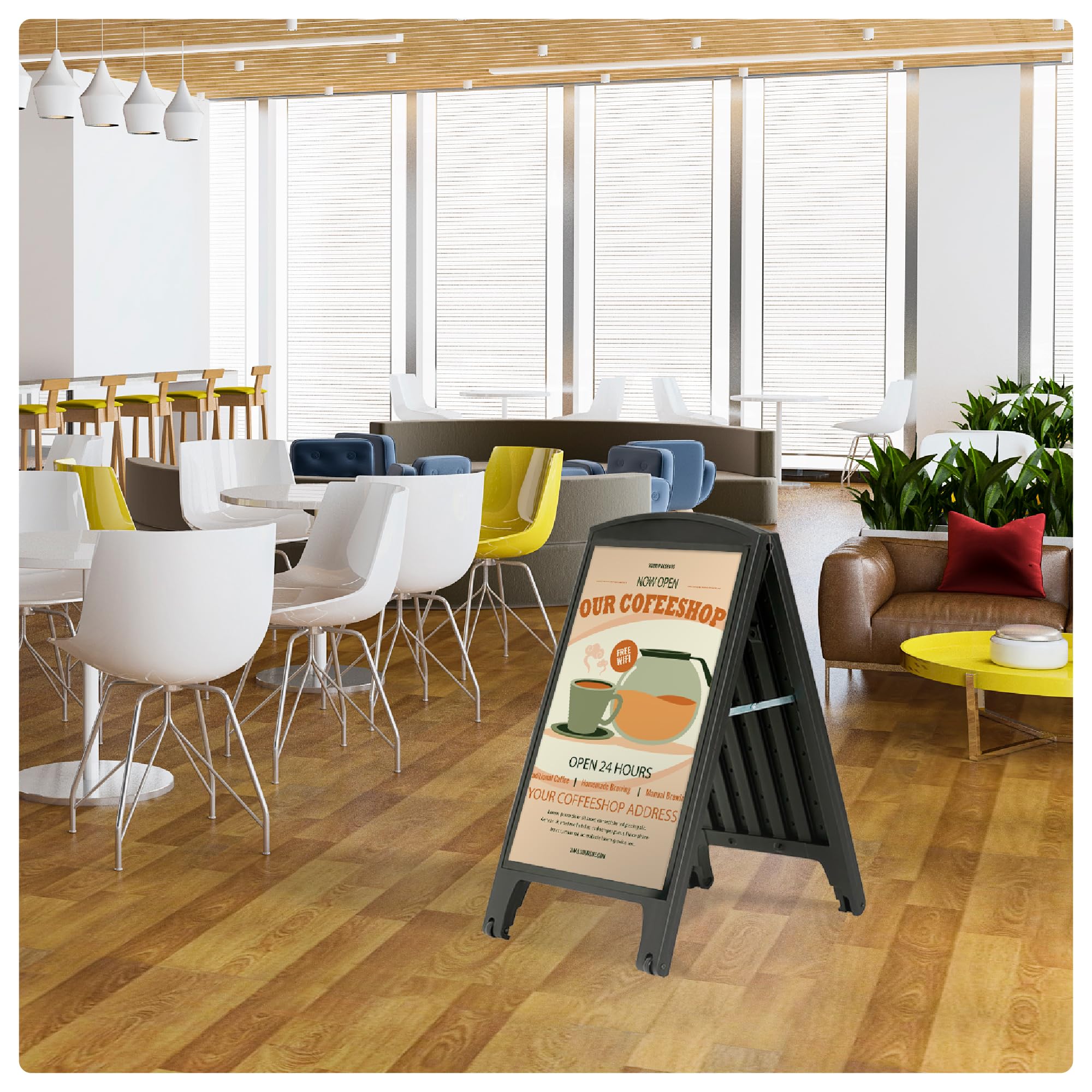 Caballete Publicitario de Acera | Expositor Plegable de Plástico con Asa y Cubierta Antirreflejos | Apto para Carteles en Hostelería y Comercios