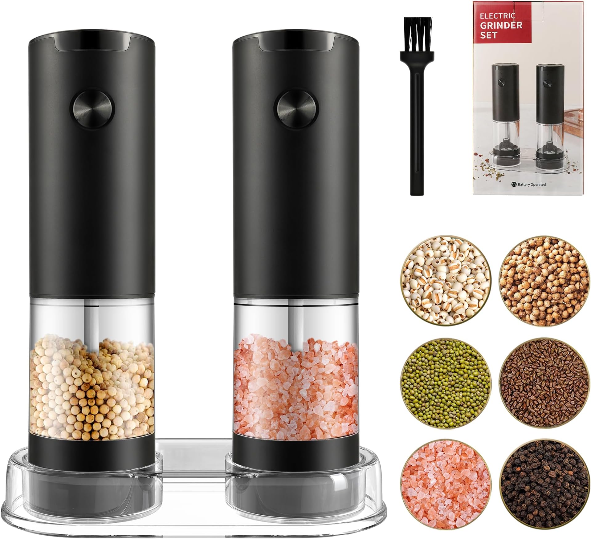 Electric salt and pepper grinder set battery operated stainless steel mill with light 2 mills automatic one handed operation electronic clearance