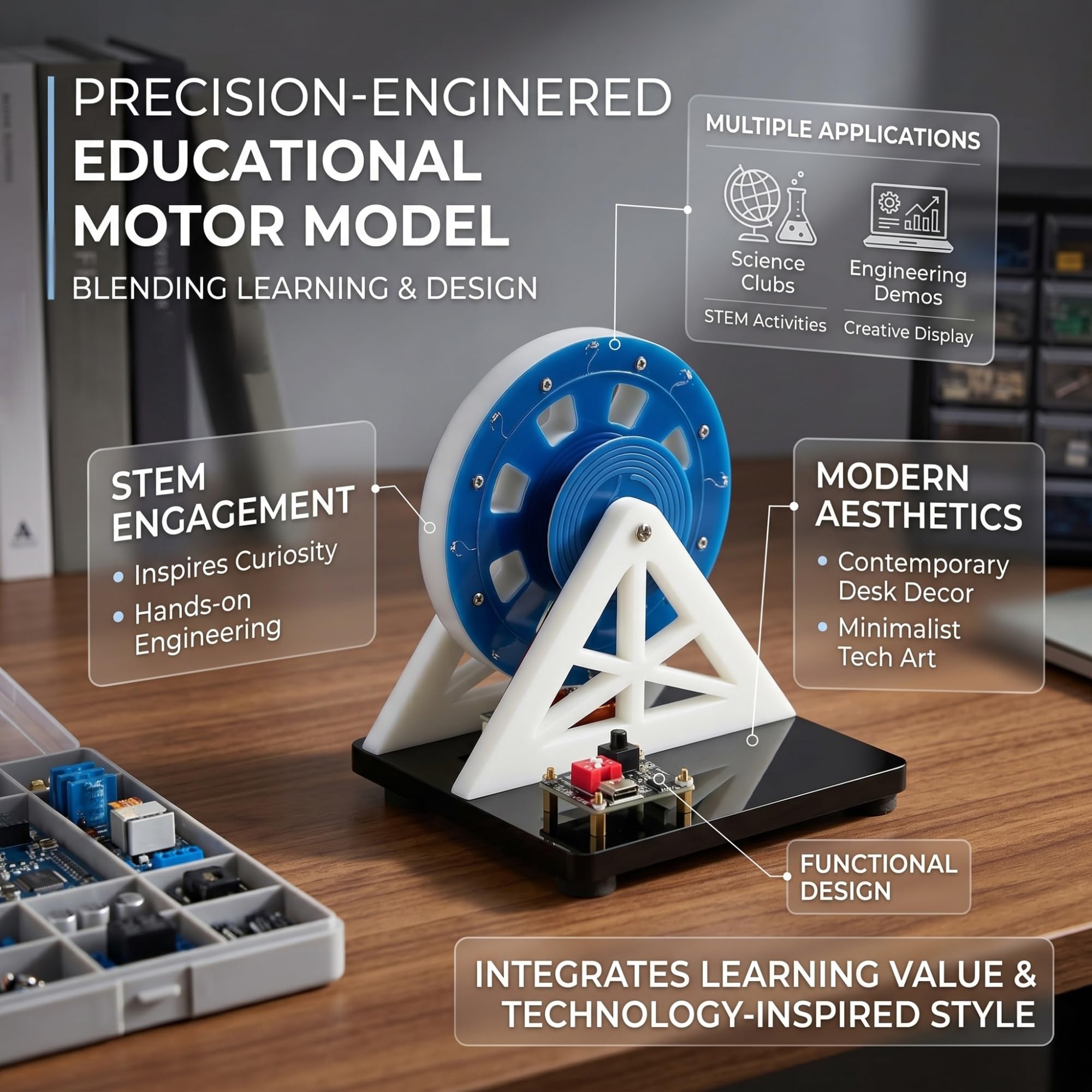 Modelo de Motor sin escobillas (brushless) con Bobina, Material didáctico para experimentos científicos, diseño con Rotor LED Alimentado por USB-C, Funcionamiento Interactivo a 1000-1500 RPM