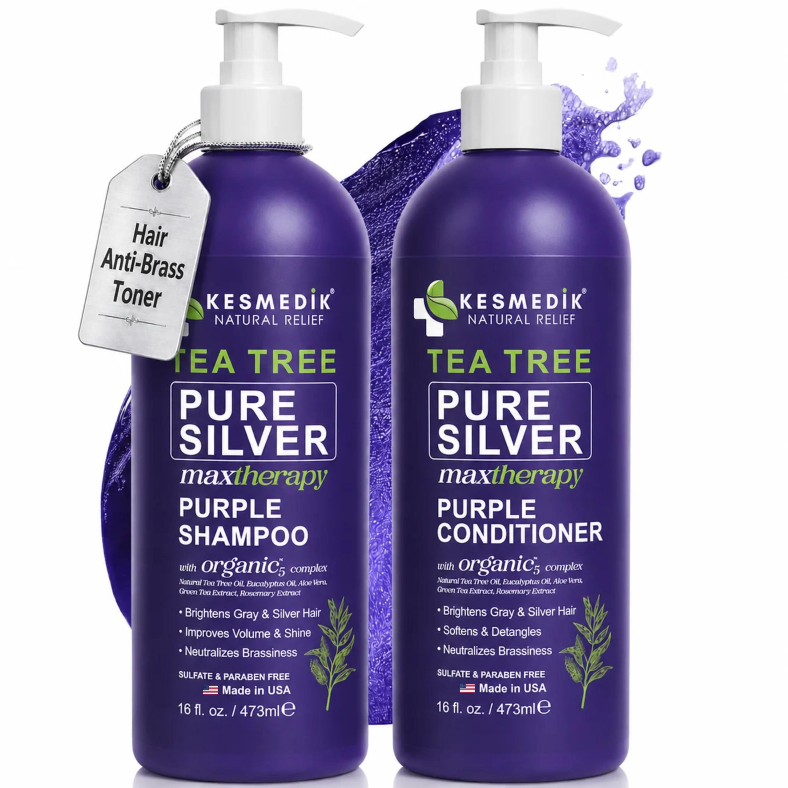 Tea Tree Purple Shampoo & Conditioner Set for Bleached, Silver & Gray Hair