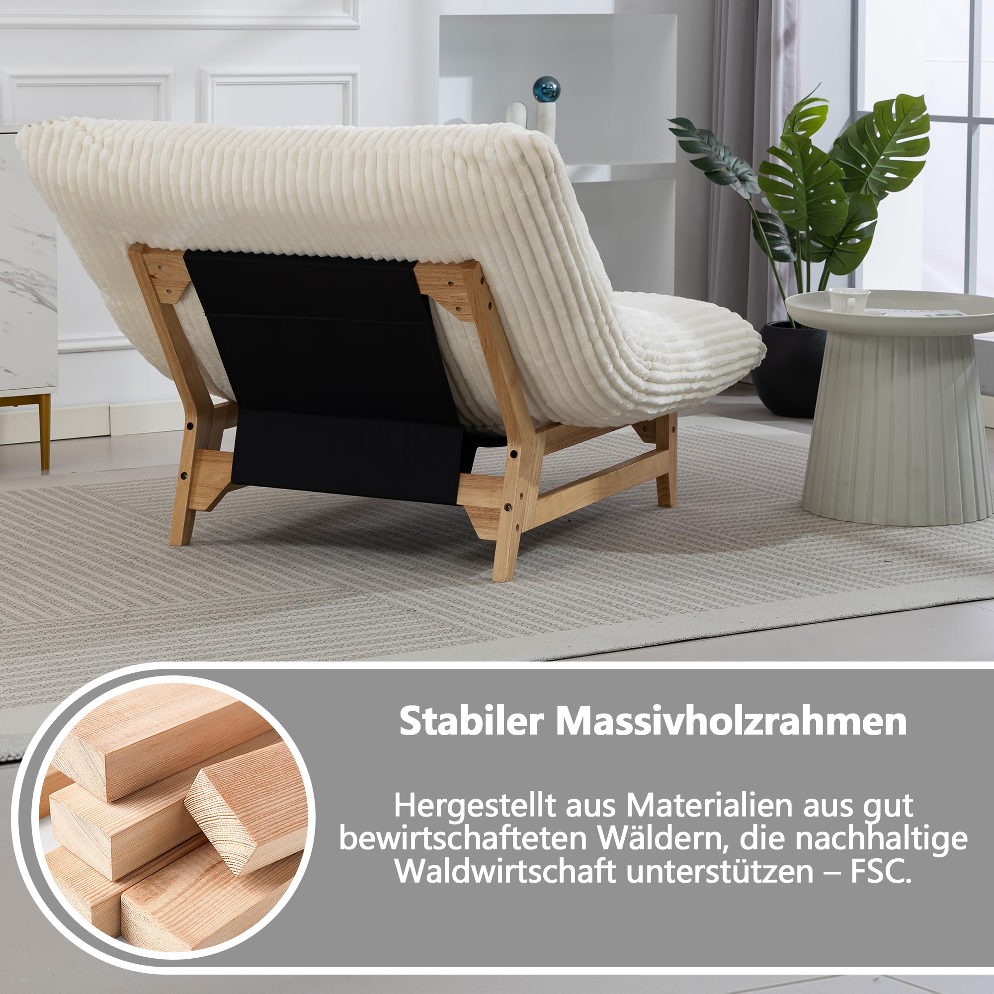 FUNECORP Großer Cord Sitzsack Sessel mit Holzrahmen | Bequemer Cloud Lounge Sessel für Erwachsene | Dekorativer Lesesessel für Wohnzimmer, Schlafzimmer, Lounge